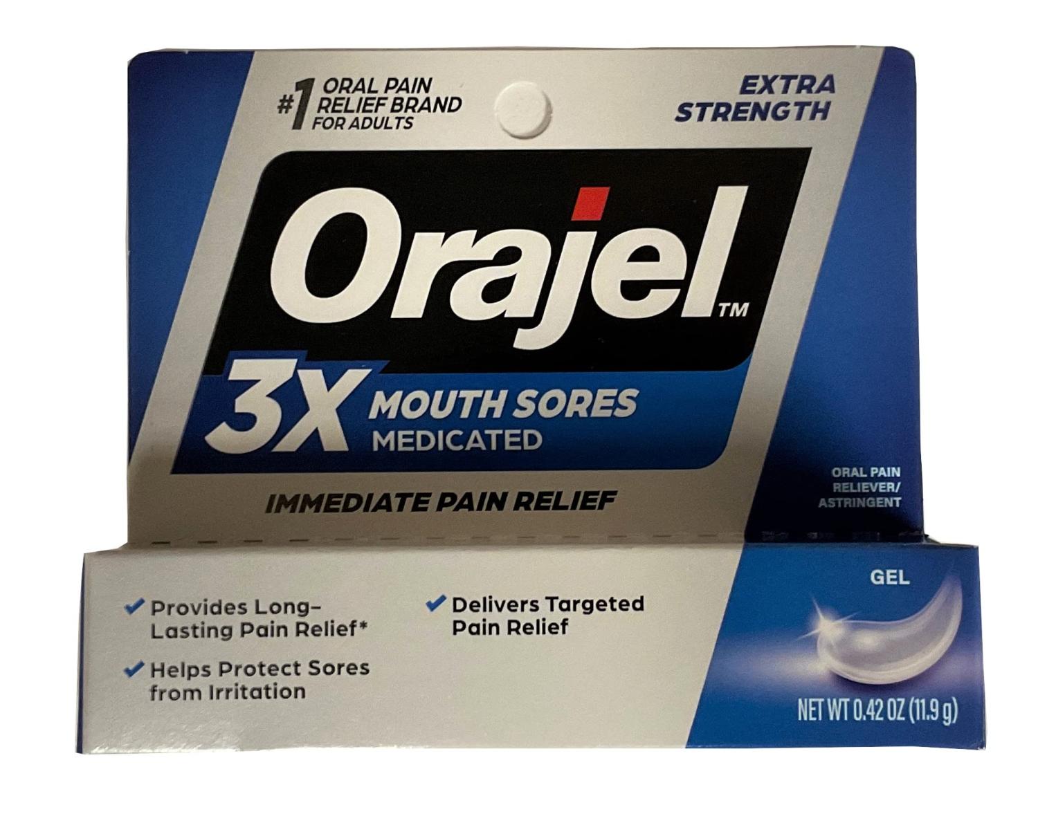 Orajel Oral Pain Reliever Gel for Mouth Sores Maximum Strength 0.42 oz, Pack of 2