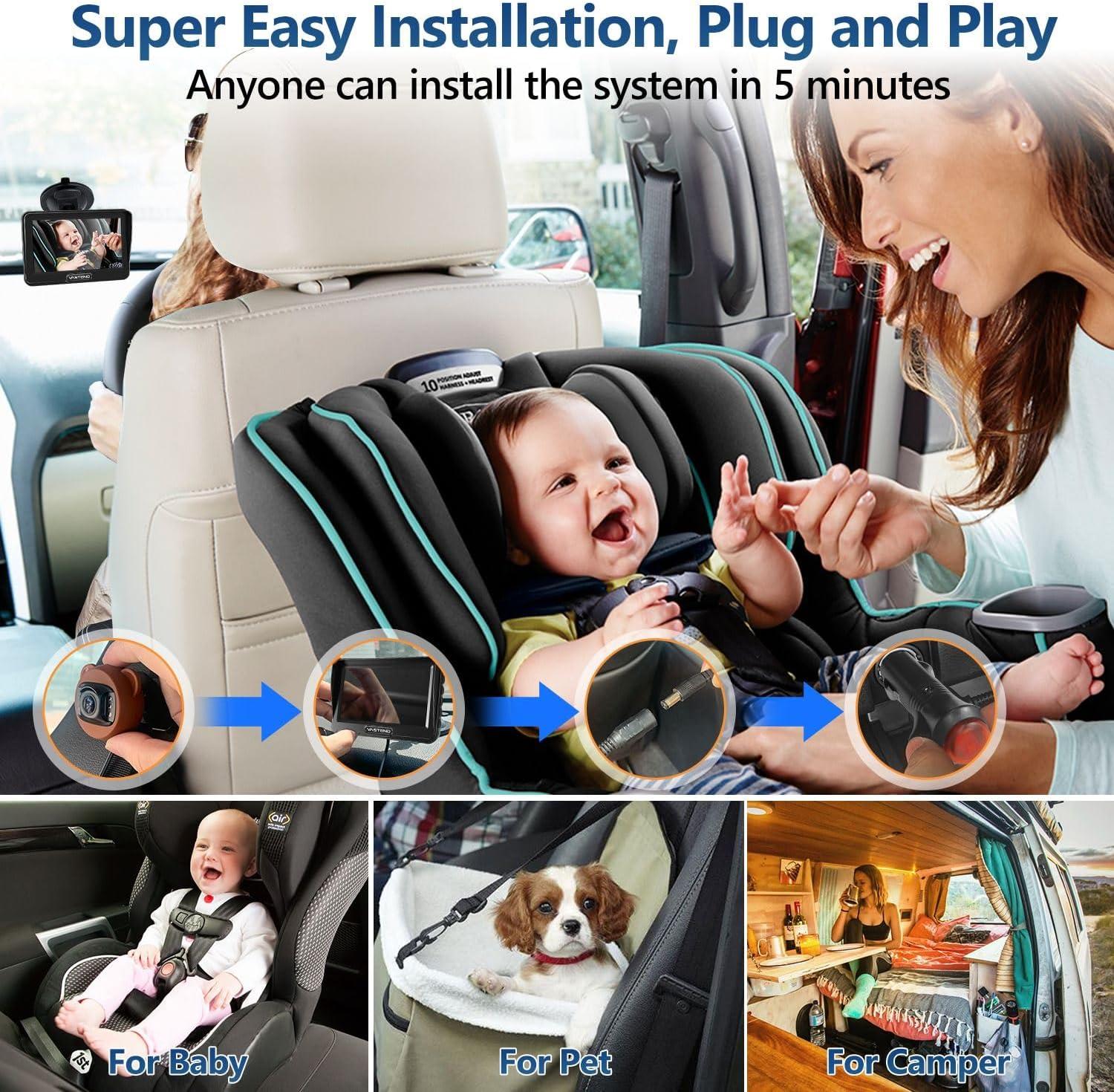 VASTEND Baby Spiegel Auto Kamera 1080P, 4,3'' HD Spiegel Baby Rücksitz