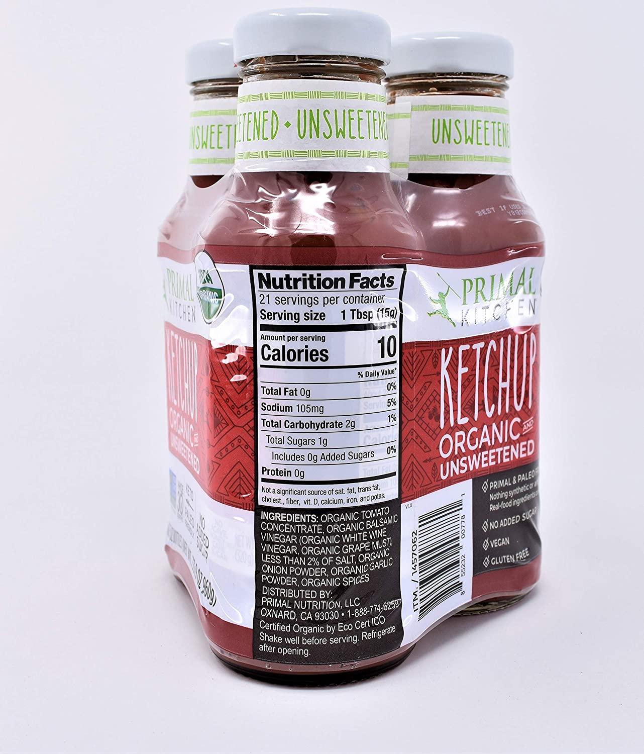Pack of 3 - Primal Kitchen - Organic Unsweetened Ketchup - Non GMO - Vegan  - Gluten Free Whole 30 Approved (Frustration Free Packaging)