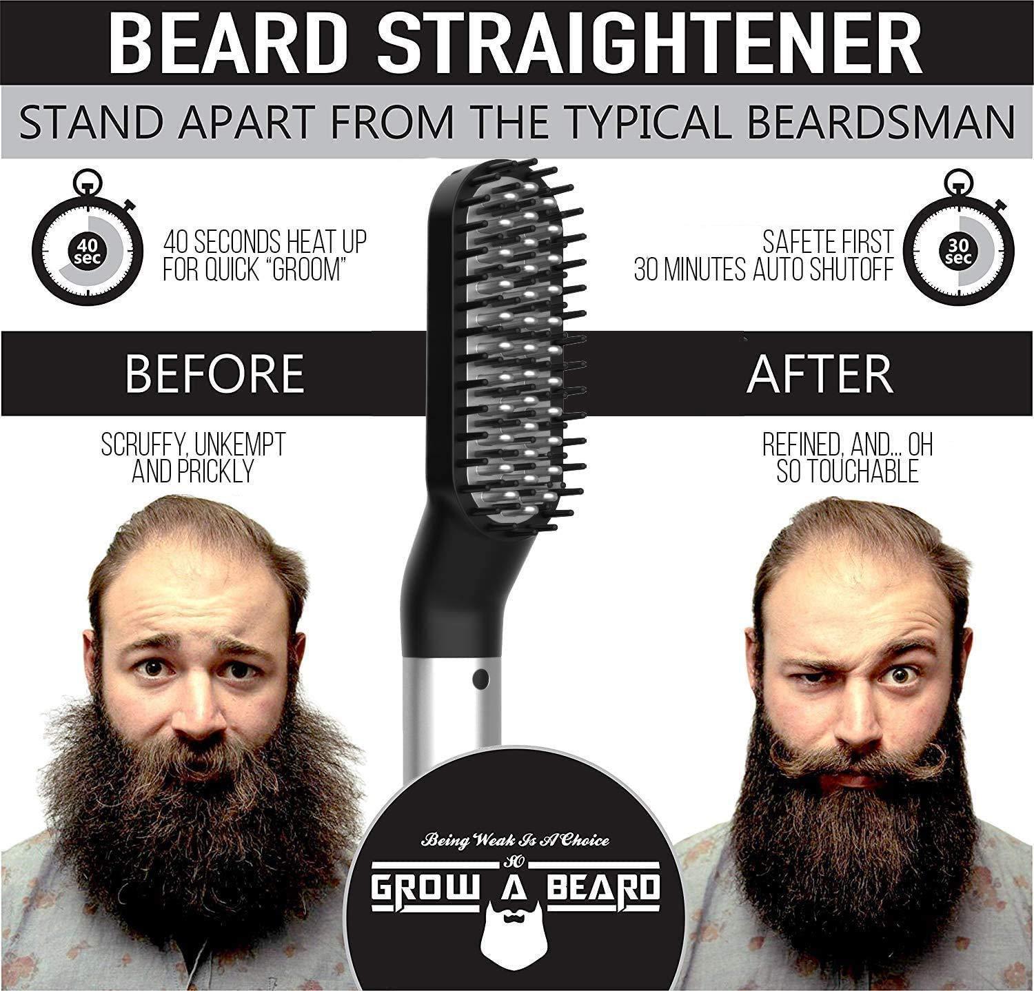 Beard Straightener Grooming Kit for Men, Beard Growth Kit, Beard Wash,  Brush & Comb, Unscented Growth Oil, All Natural Chanel Balm, Conditioner,  Razor & Scissors, Great Gift Black