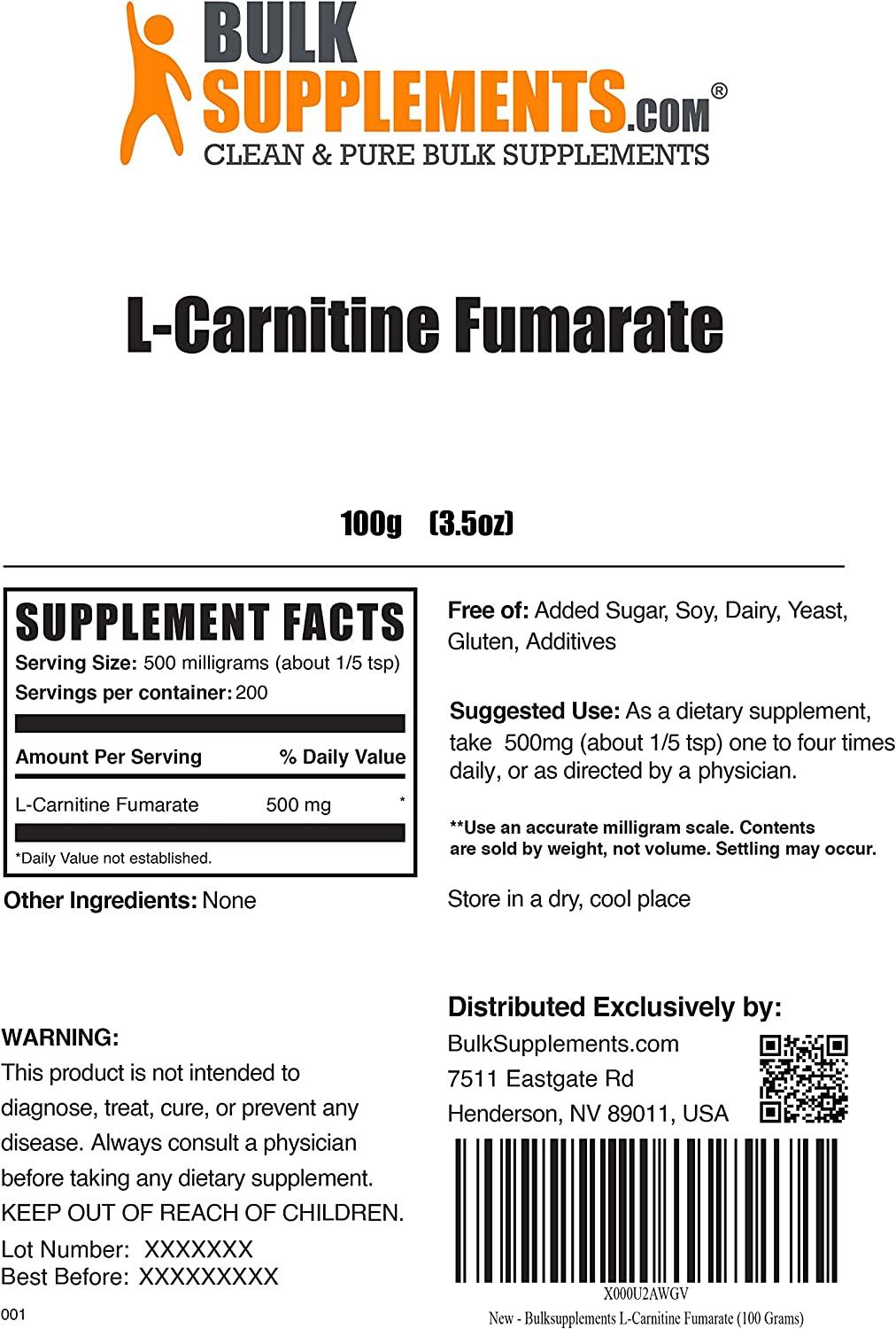 LCarnitine Fumarate Powder 500mg Amino Acid Supplement 100g