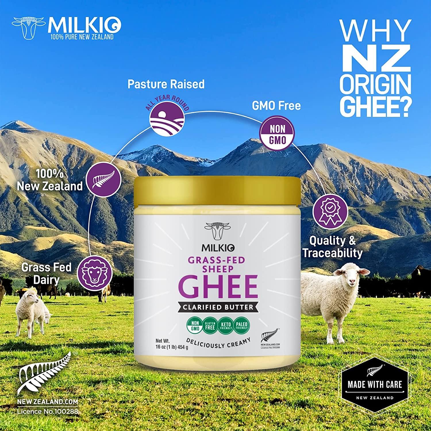 MILKIO Grass Fed Sheep Ghee 16 FL Oz Halal Kosher Certified Clarified