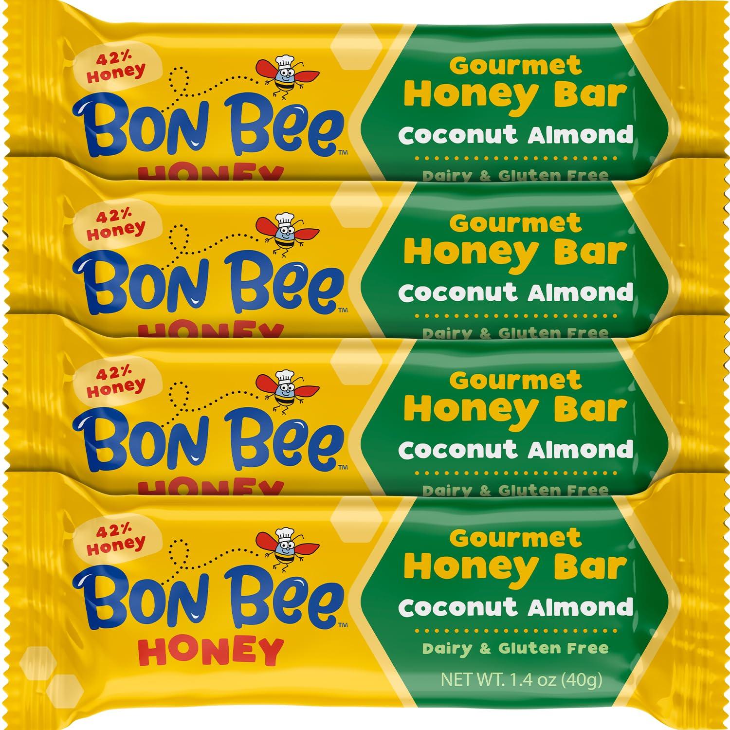 Bon Bee Honey Natural Honey Bars - All Natural Nutrition Bars With Peanuts & Pecans, 12 Pack
