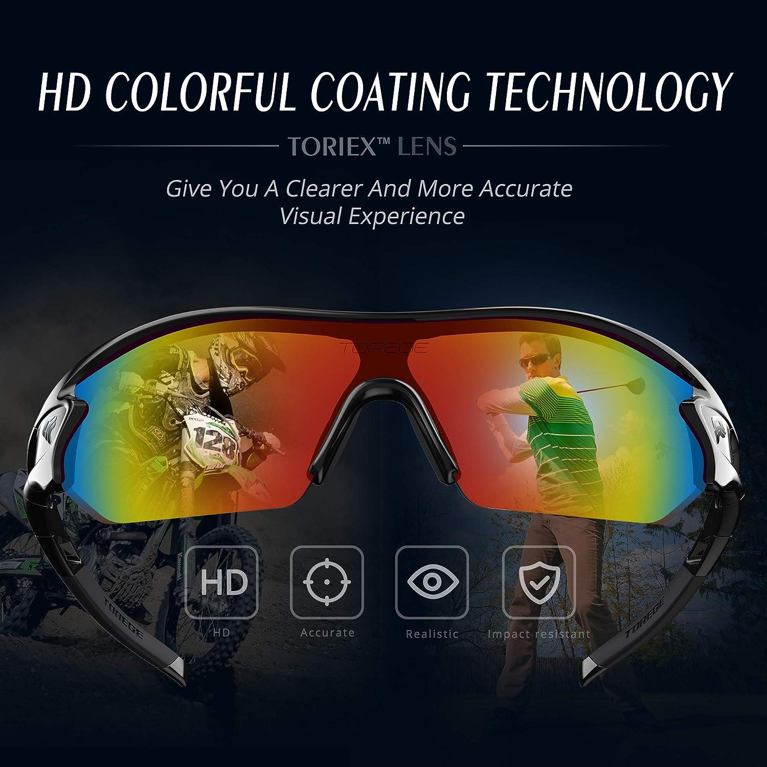 TOREGE Polarized Sports Sunglasses for Men Women Cycling Running Driving  Fishing Glasses TR002 Tr02-black&black&rainbow Lens