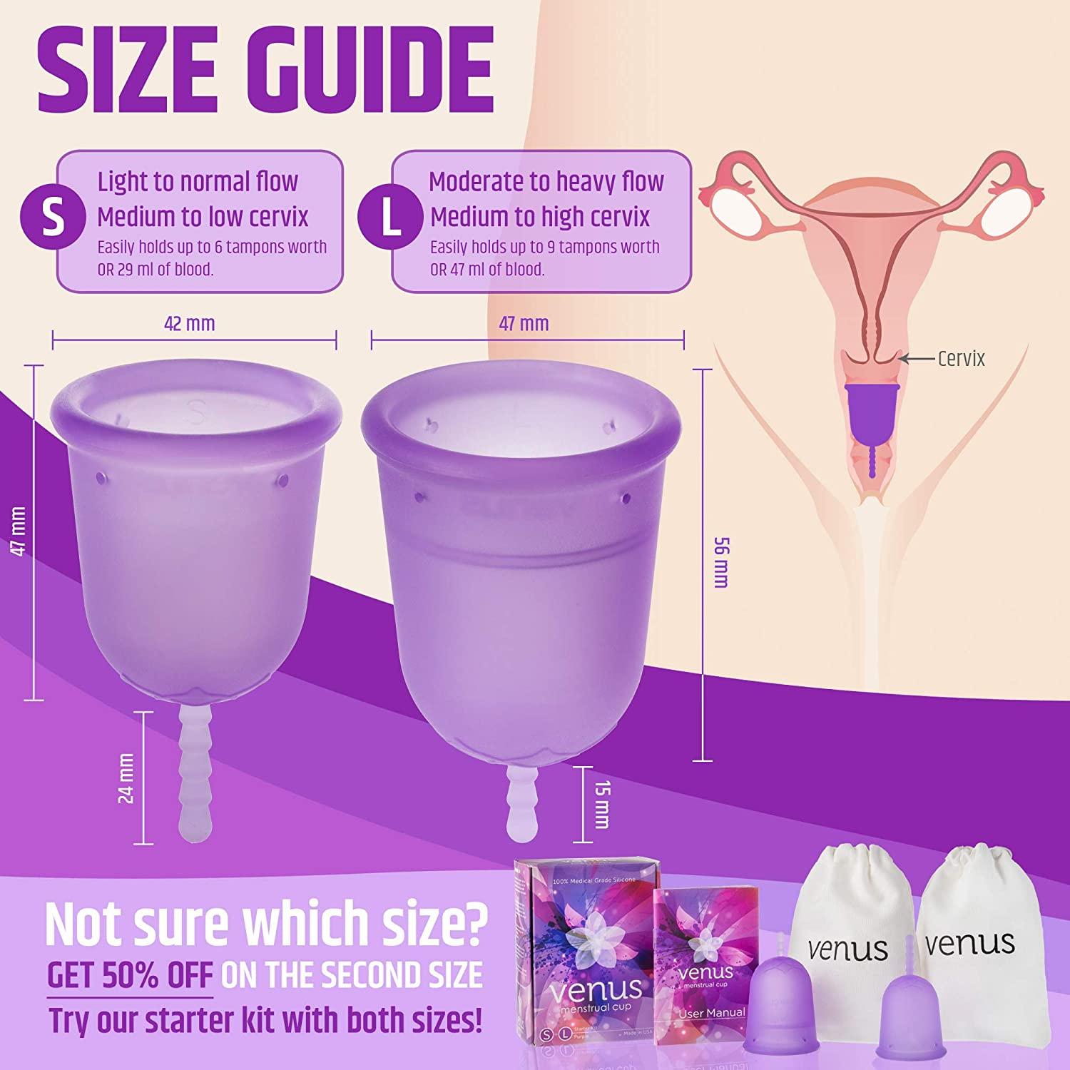 Venus Large Menstrual Cup High Capacity for Heavy Flow Made in USA 100 Medical Grade