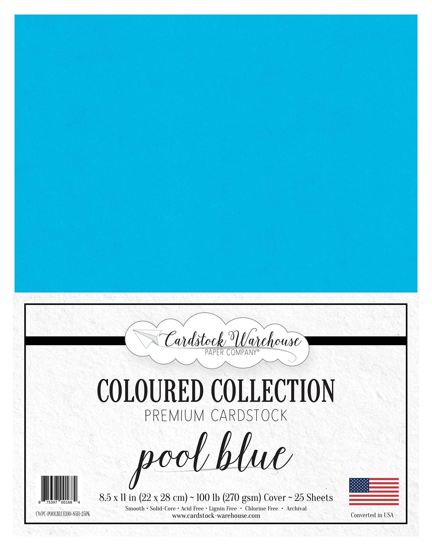 Pool Blue Cardstock Paper - 8.5 x 11 inch Premium Matte 100 LB. Cover - 25  Sheets from Cardstock Warehouse
