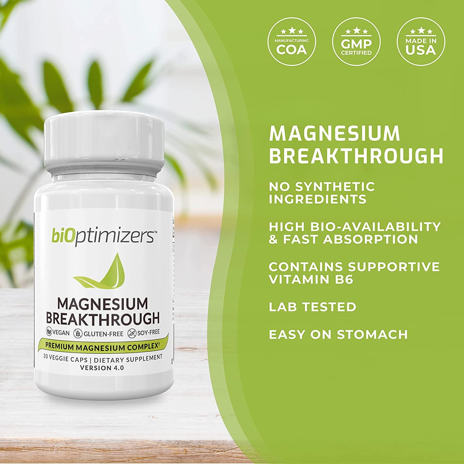 BiOptimizers Magnesium Breakthrough 30 Capsules Natural Stress
