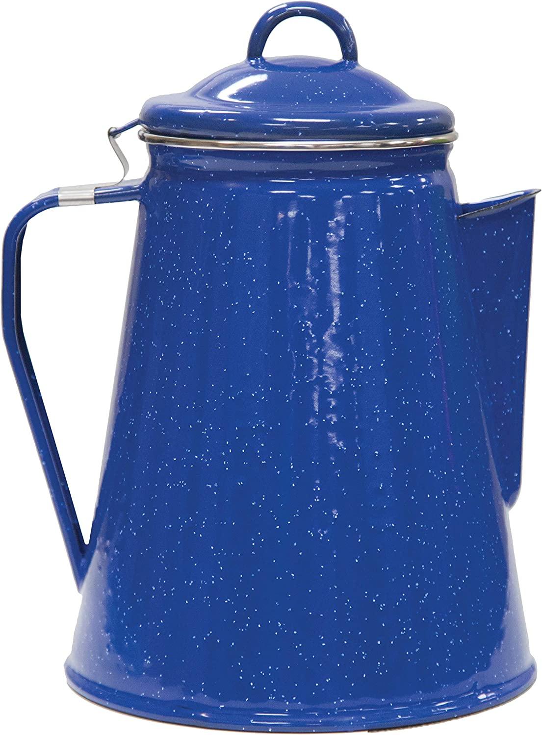 Enamel Percolator Coffee Pot & 4 Mug Set - Blue - Stansport
