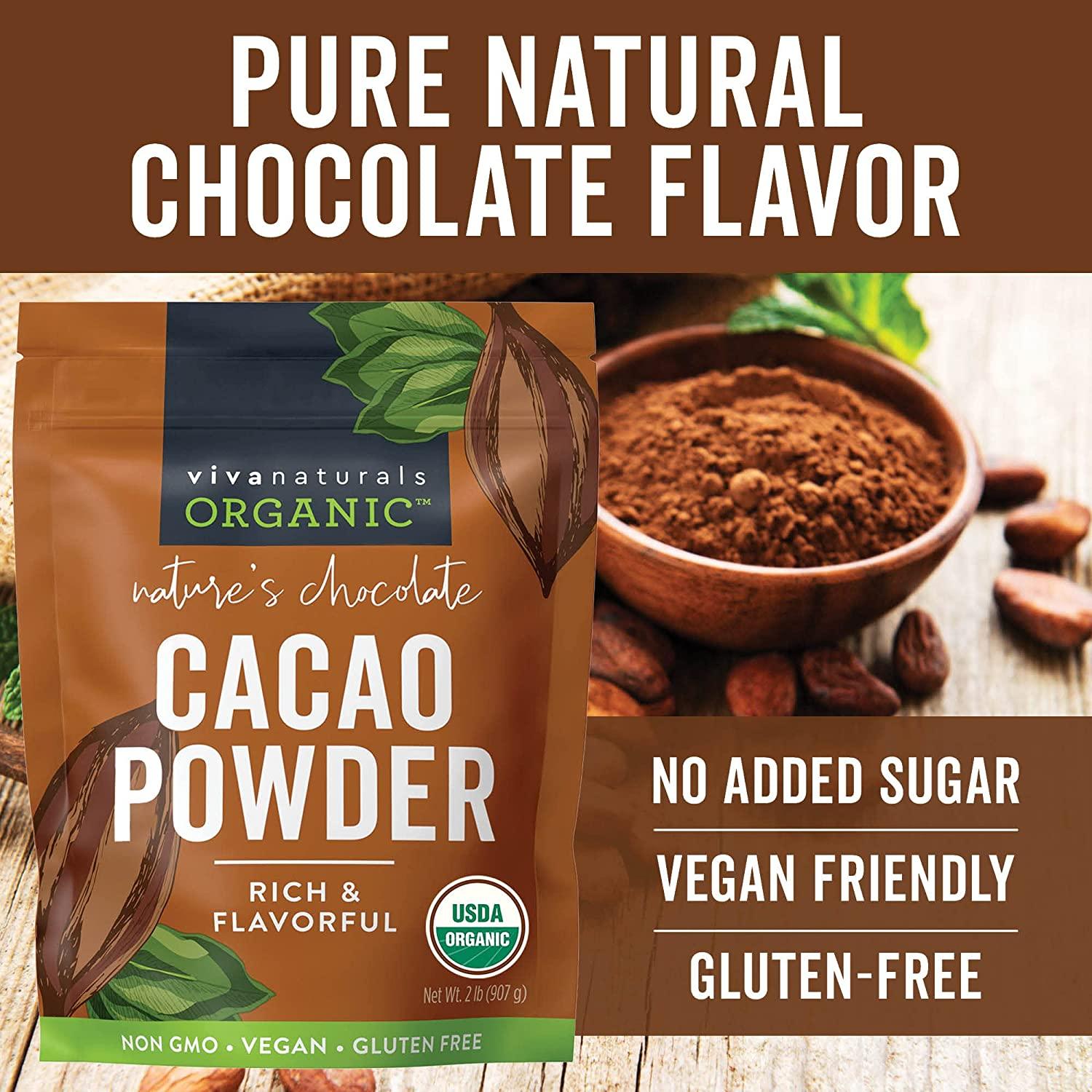 Organic Unsweetened Cacao Powder 907g Rich Dark Chocolate Flavor for Baking & Smoothies Non