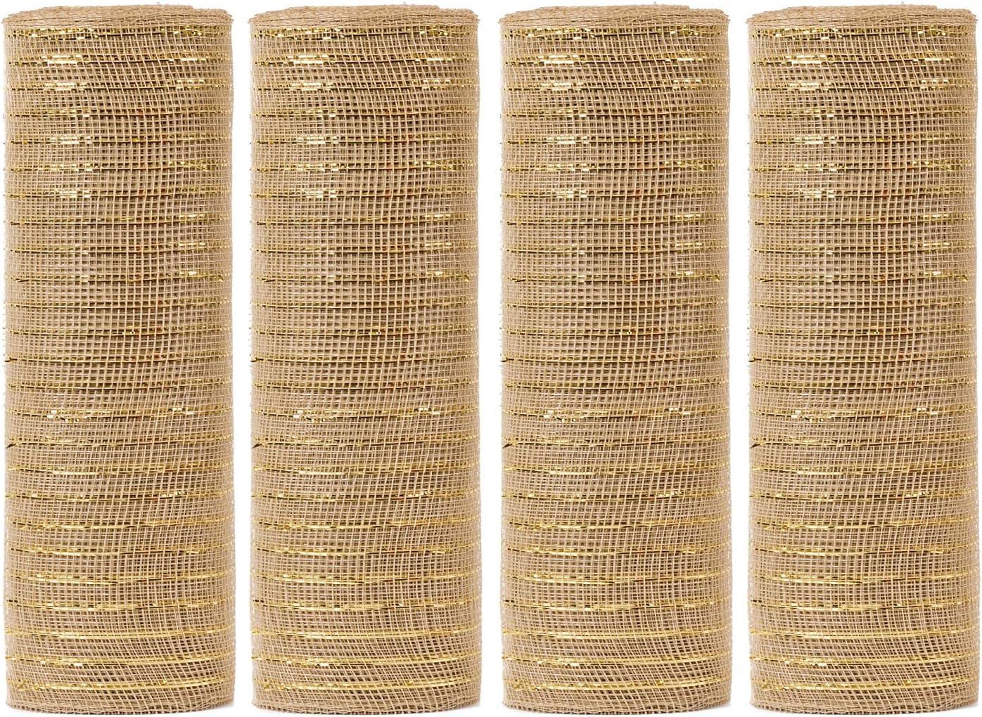 Poly Deco Mesh 10 inch x 10 Yards Each Roll, Metallic Foil Mesh Set for  Wreaths, Swags, Craft, Party and Decorating Supplies - 4 Rolls 