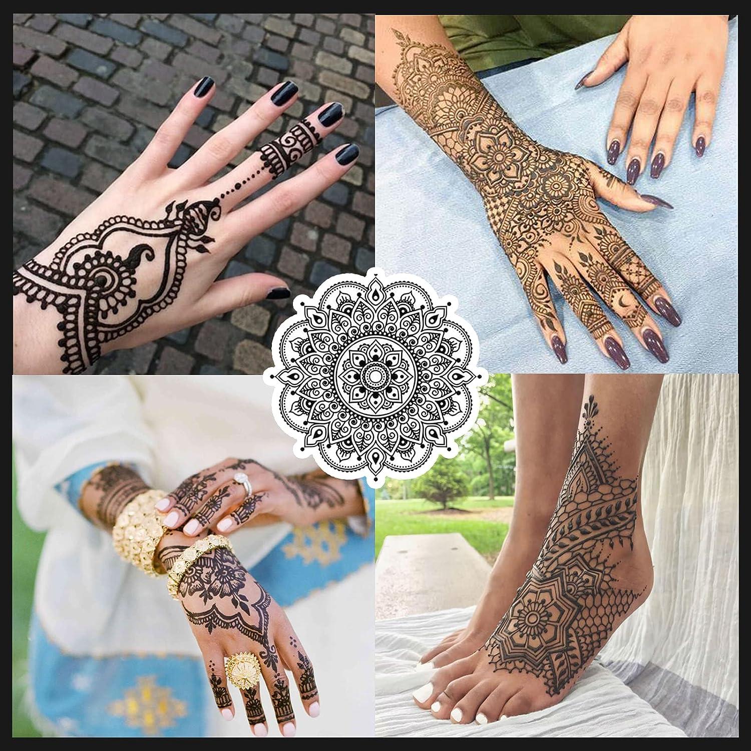 Temporary Tattoos Kit, 6Pcs Semi Permanent Tattoo Paste Cones, India Body  DIY Art Painting for Women Men Kids, Summer Trend Freehand Plaste with 3