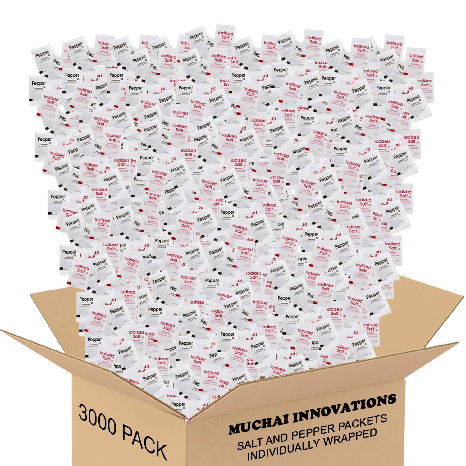 Bulk Individually Wrapped Salt and Pepper Packets 3000 Total (2000