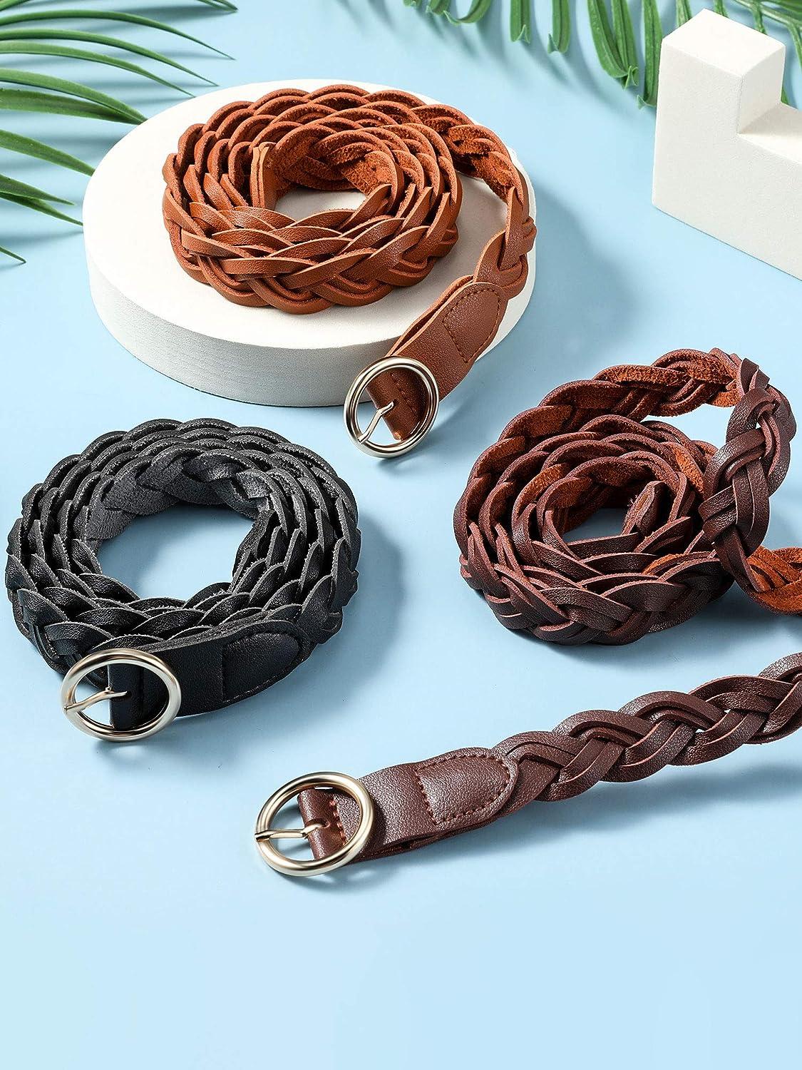 ByTheR Fashion Thin Braided Leather Belt For Dress with Buckle 30mm