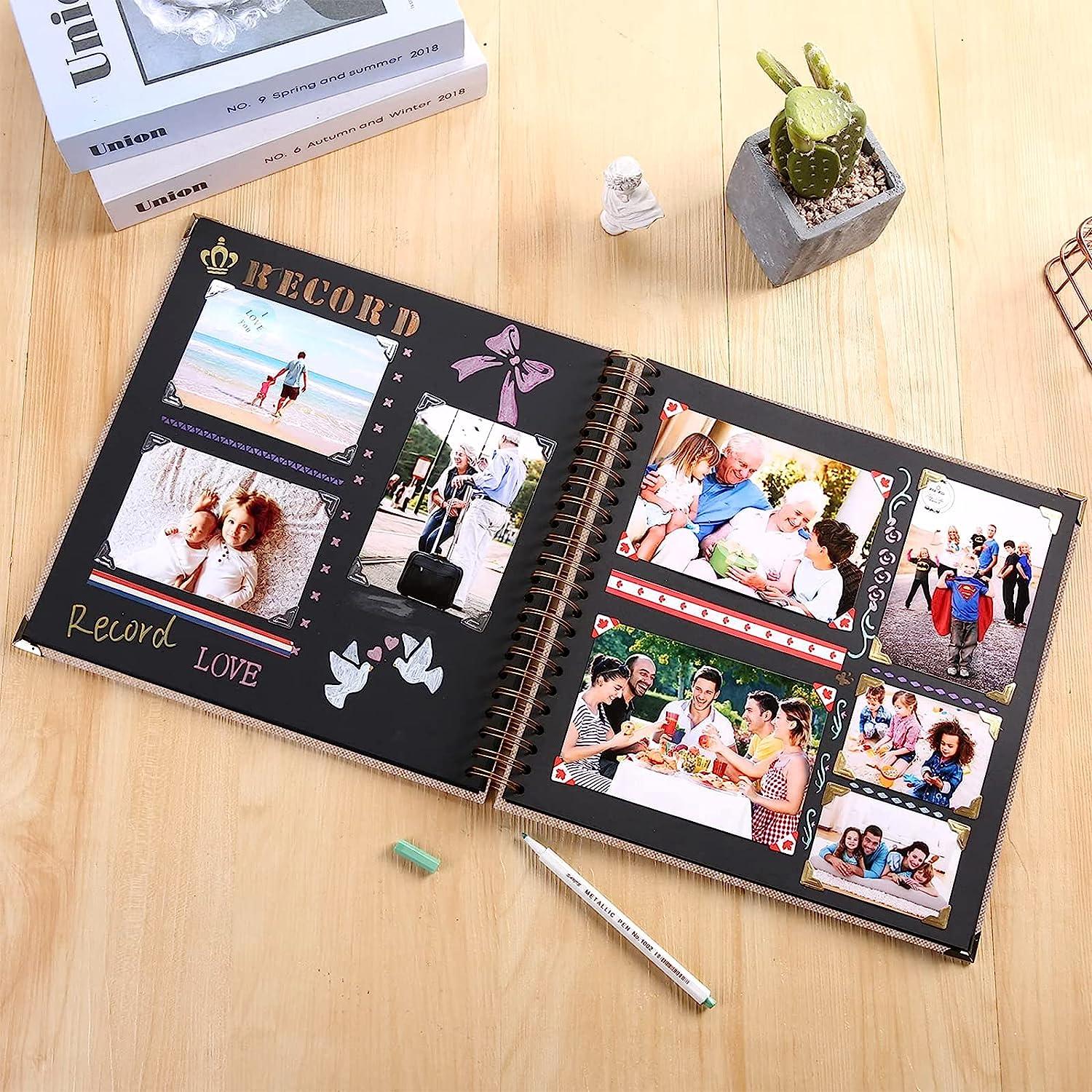  Scrapbook Photo Album Black Paper Pages DIY Scrapbook Album  Wedding Anniversary Baby Family Memory Gift 7x7 Inches Scrapbook Brown with  2pcs Stickers