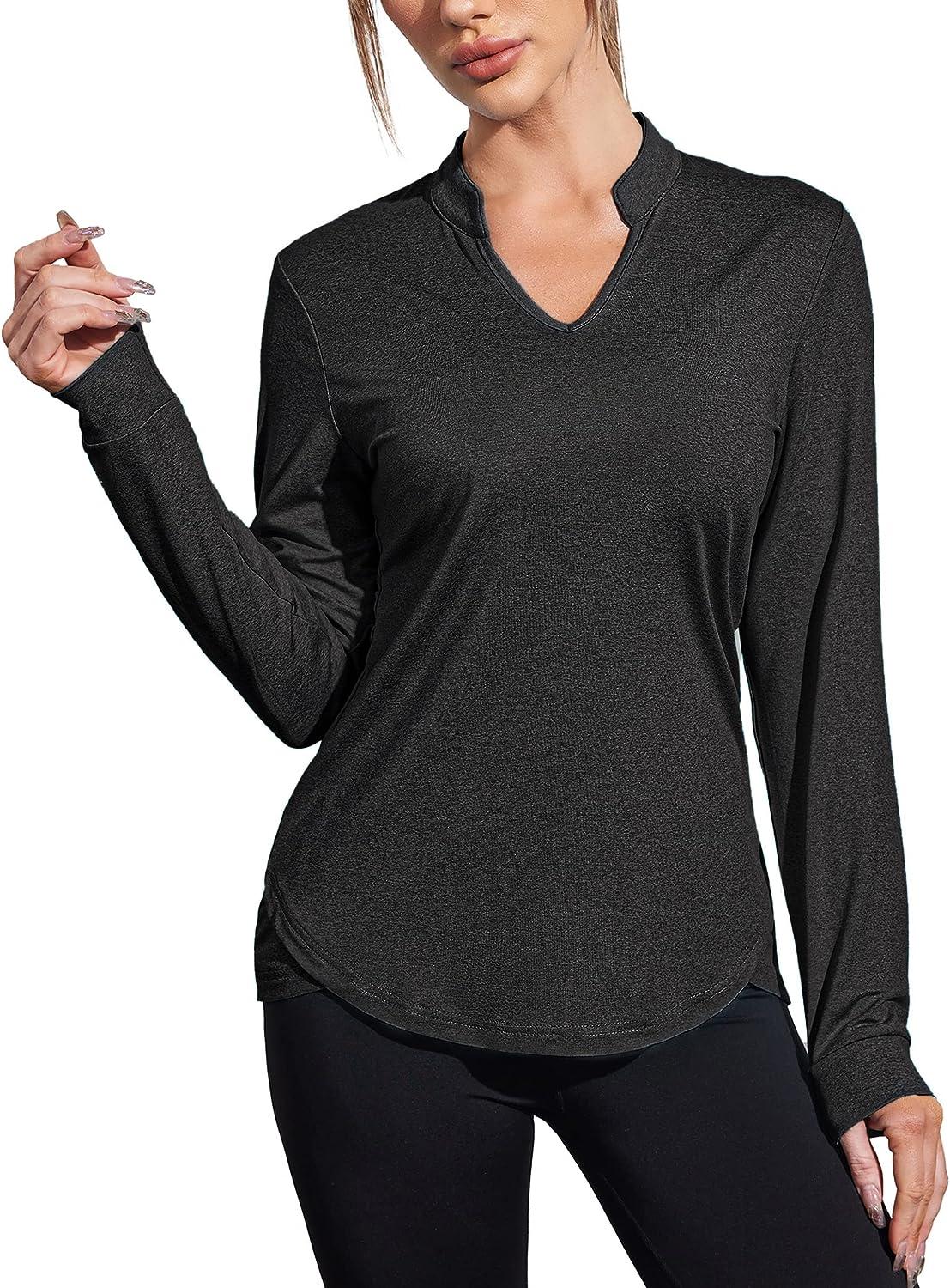 COOrun Workout Shirts for Women Long Sleeve Yoga Tops Casual Hiking Tee  Shirt Athletic Breathable Top Quick Dry 1-black Large