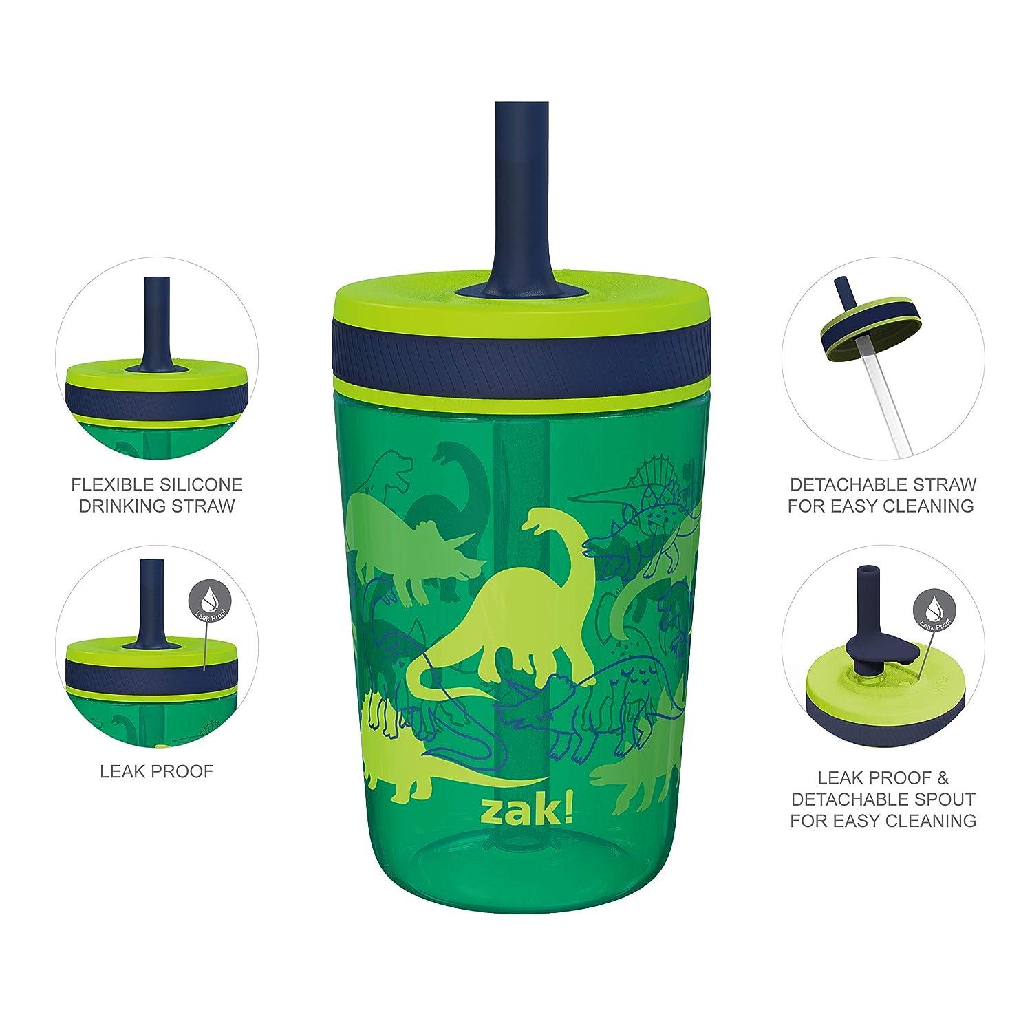 Zak Designs Kelso 15 oz Tumbler Set, ( Dino Camo ) Non-BPA Leak-Proof Screw-On Lid with Straw Made of Durable Plastic and Silicone, Perfect Baby Cup