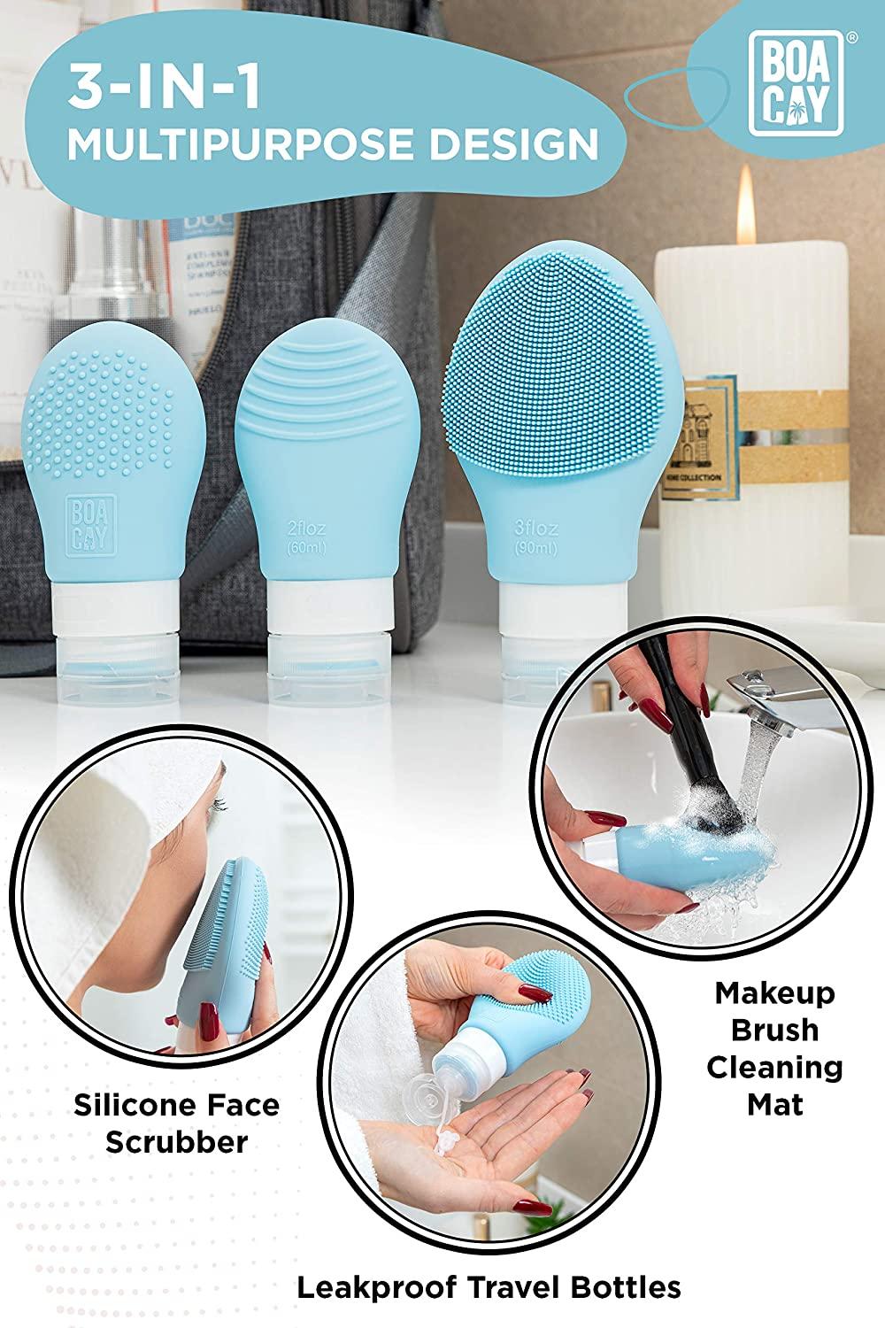 Silicone Travel Bottles Set with Face Scrubber Leakproof Small Containers for Toiletries