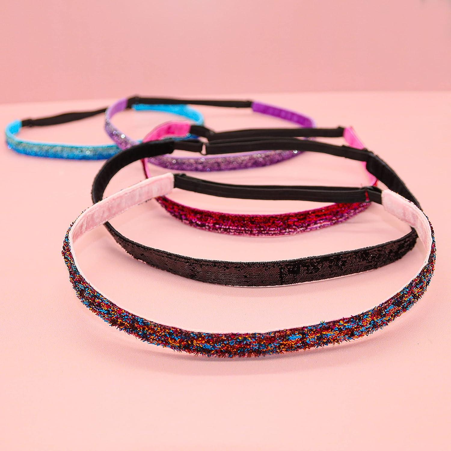 FROG SAC 6 Glitter Elastic Headbands For Girls, Adjustable Non Slip