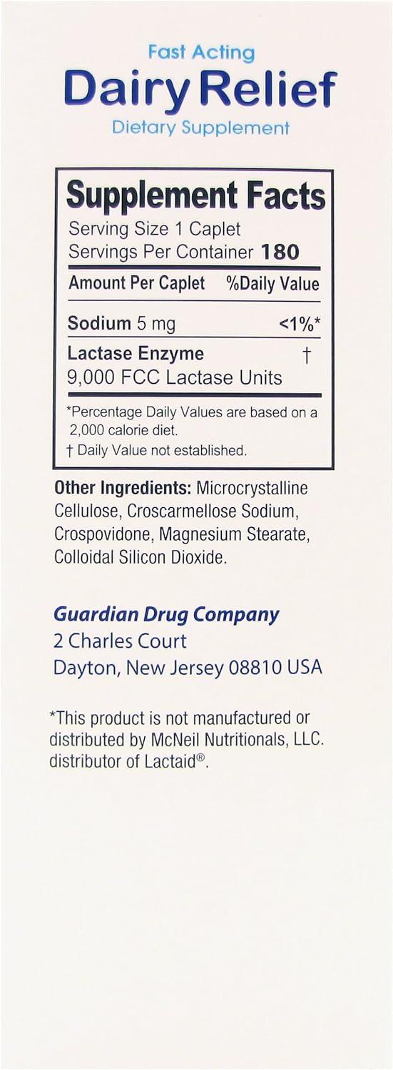 Guardian Dairy Relief Fast Acting Lactase 9000 FCC Caplets 360 Count (Pack of 2) Maximum
