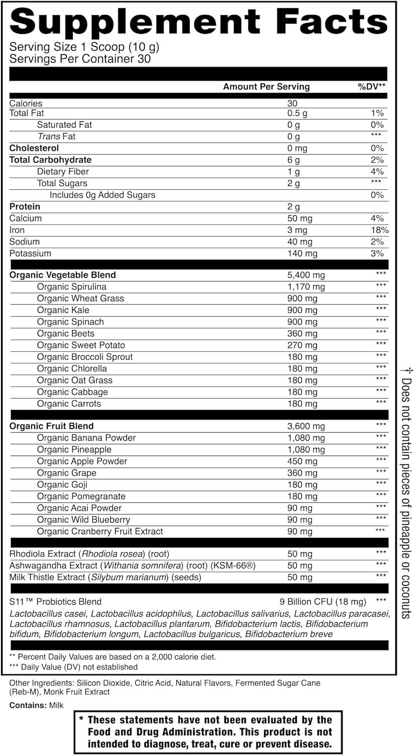 Jocko Greens Powder Superfood Green Juice Mix with Spirulina & Chlorella Keto Friendly with