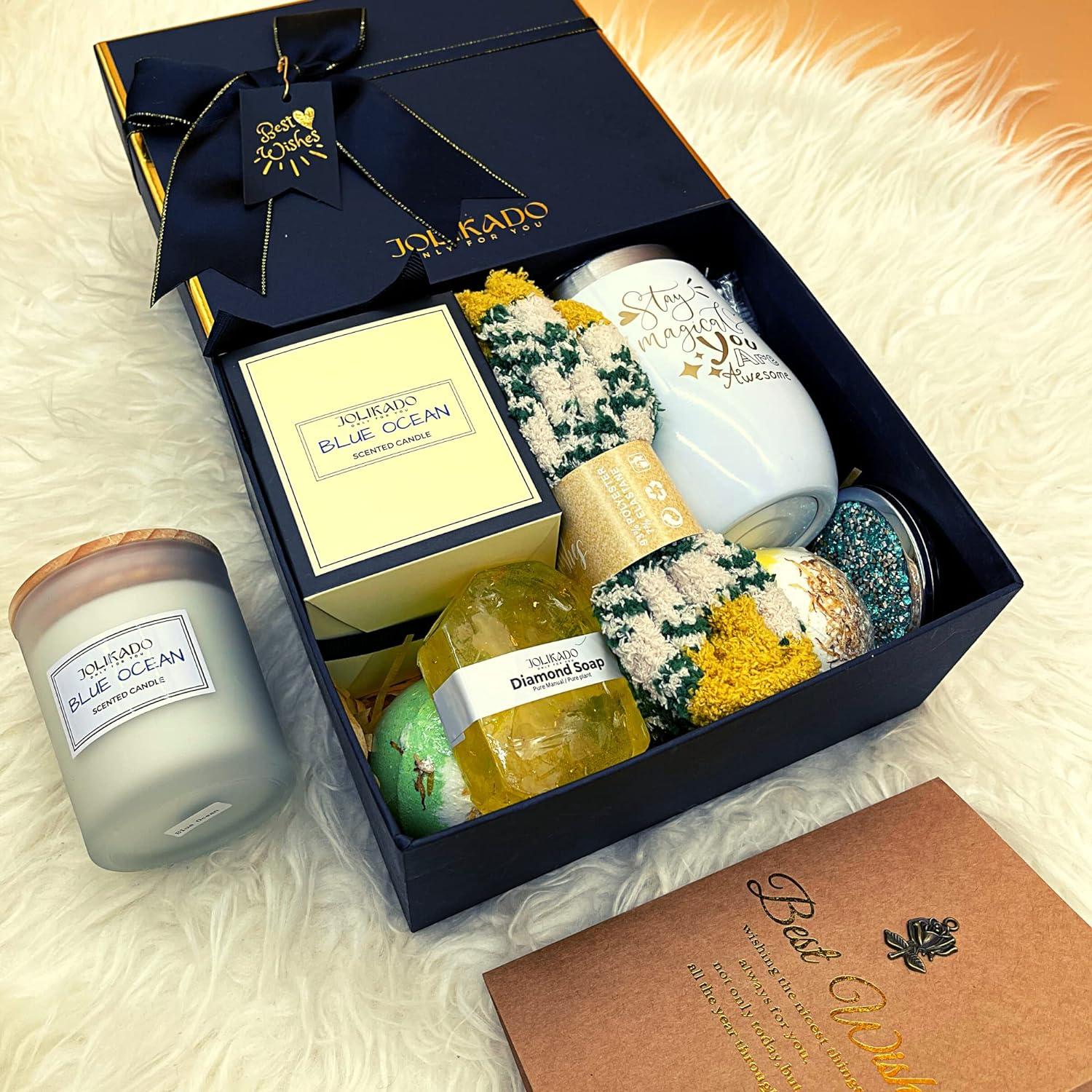 Birthday Gifts Set for Women Wife Mom Sister Daughter Best Friend by  JoliKado Scented Candle Tumbler Bath Bombs Socks Relaxing Spa Box Gift Get  Well Soon Gift Care Package