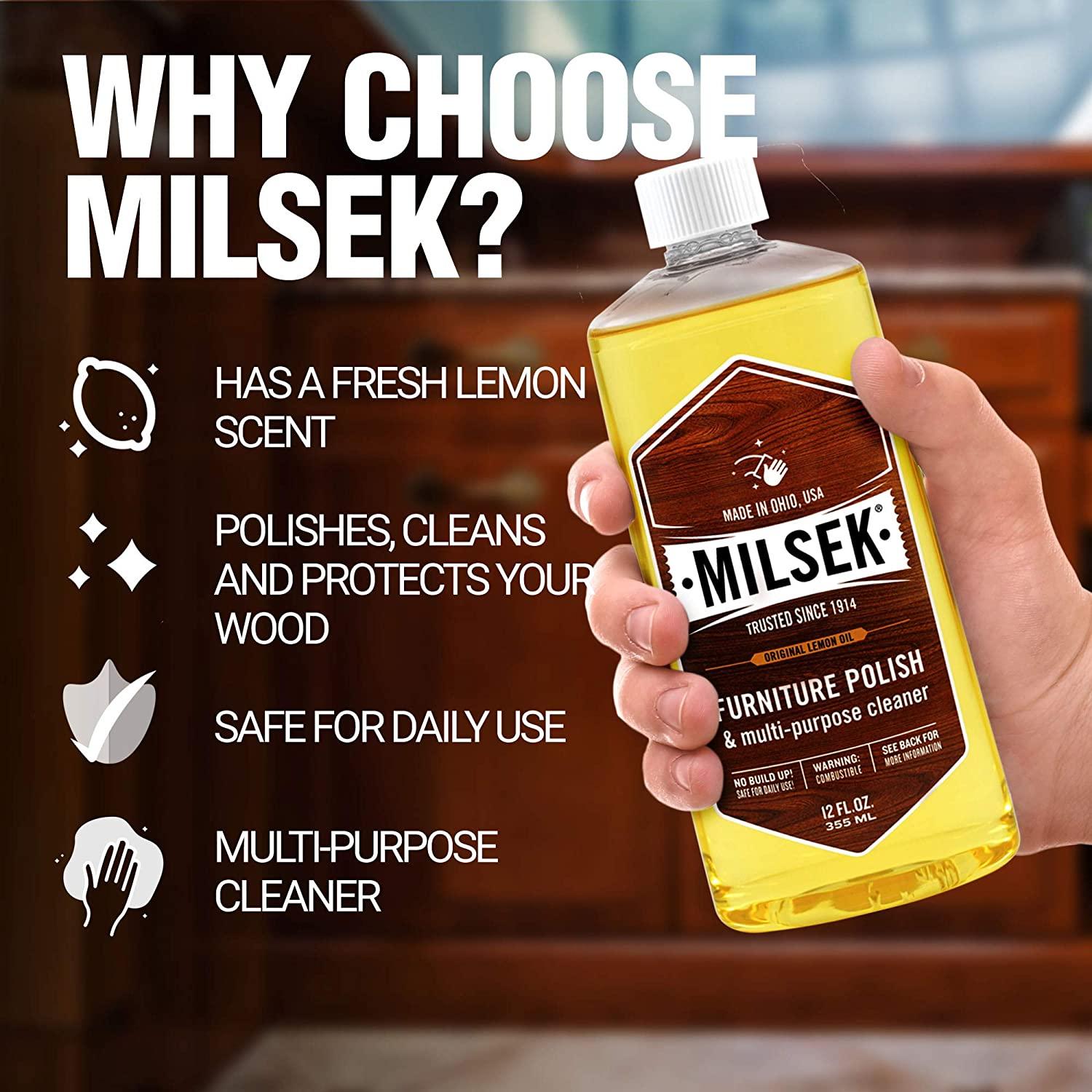 Milsek Furniture Polish & Multi-Purpose Cleaner, Original Lemon Oil - 12 fl oz