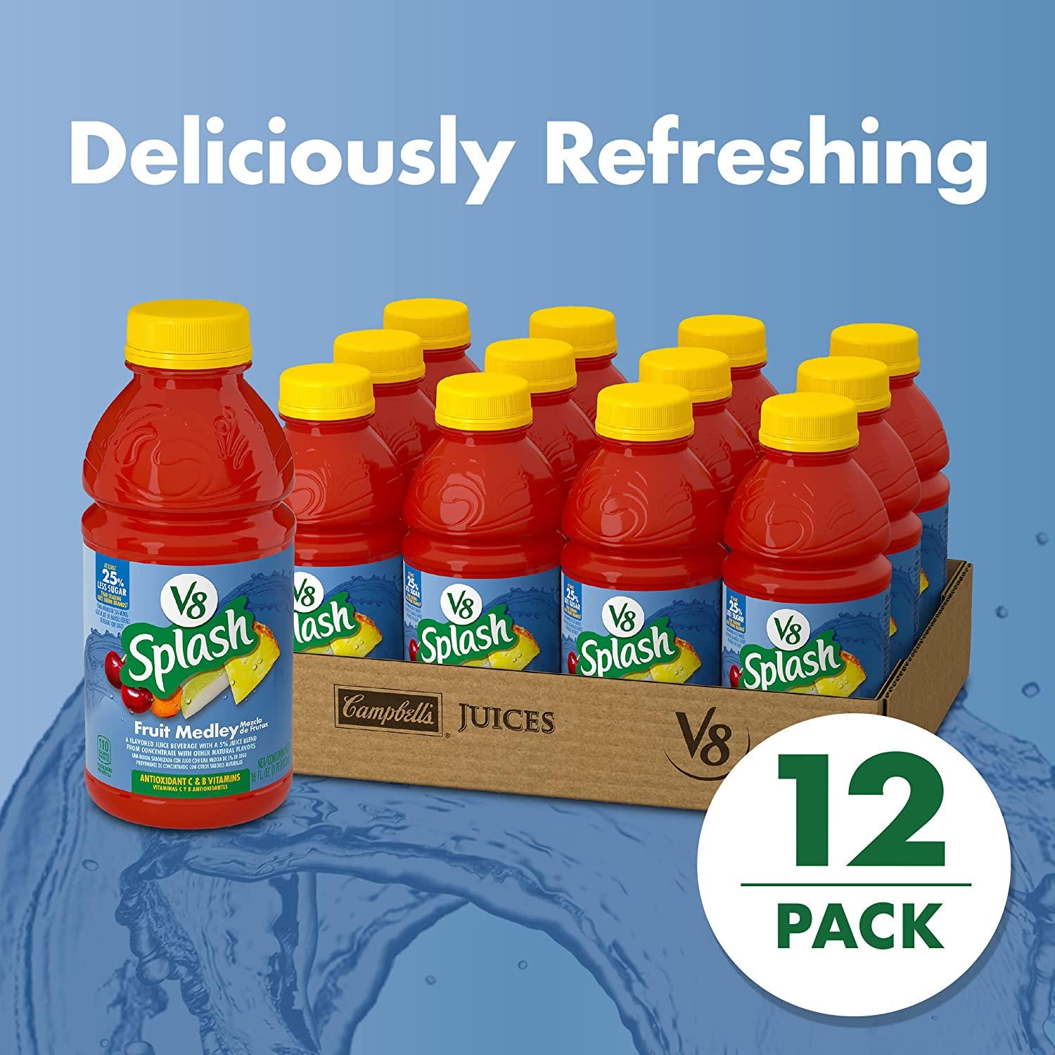 V8 Splash Fruit Medley Juice Beverage 16 FL OZ Bottle (Pack of 12)