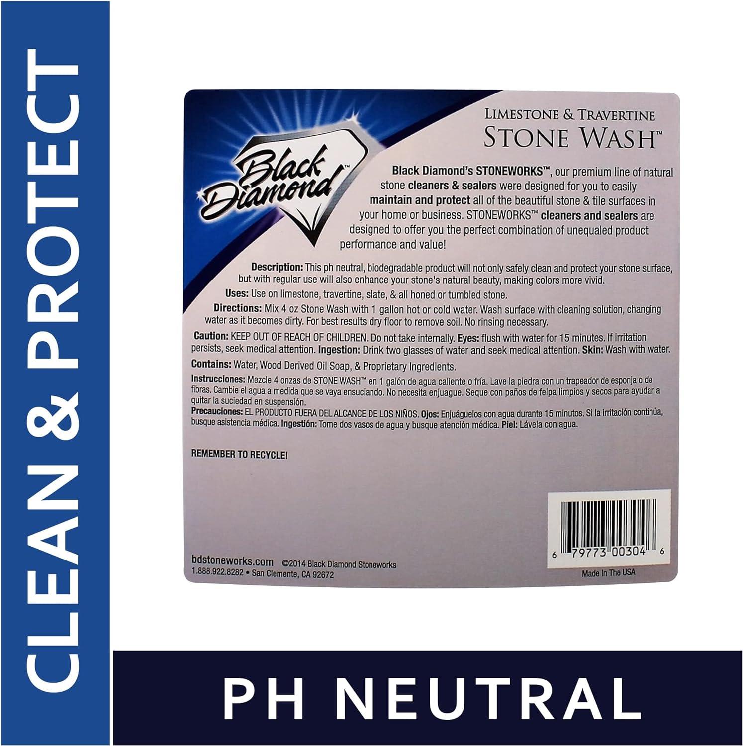 Black Diamond Natural Stone Cleaner - PH Neutral Concentrate For Limestone, Marble & Travertine (1 Gallon)