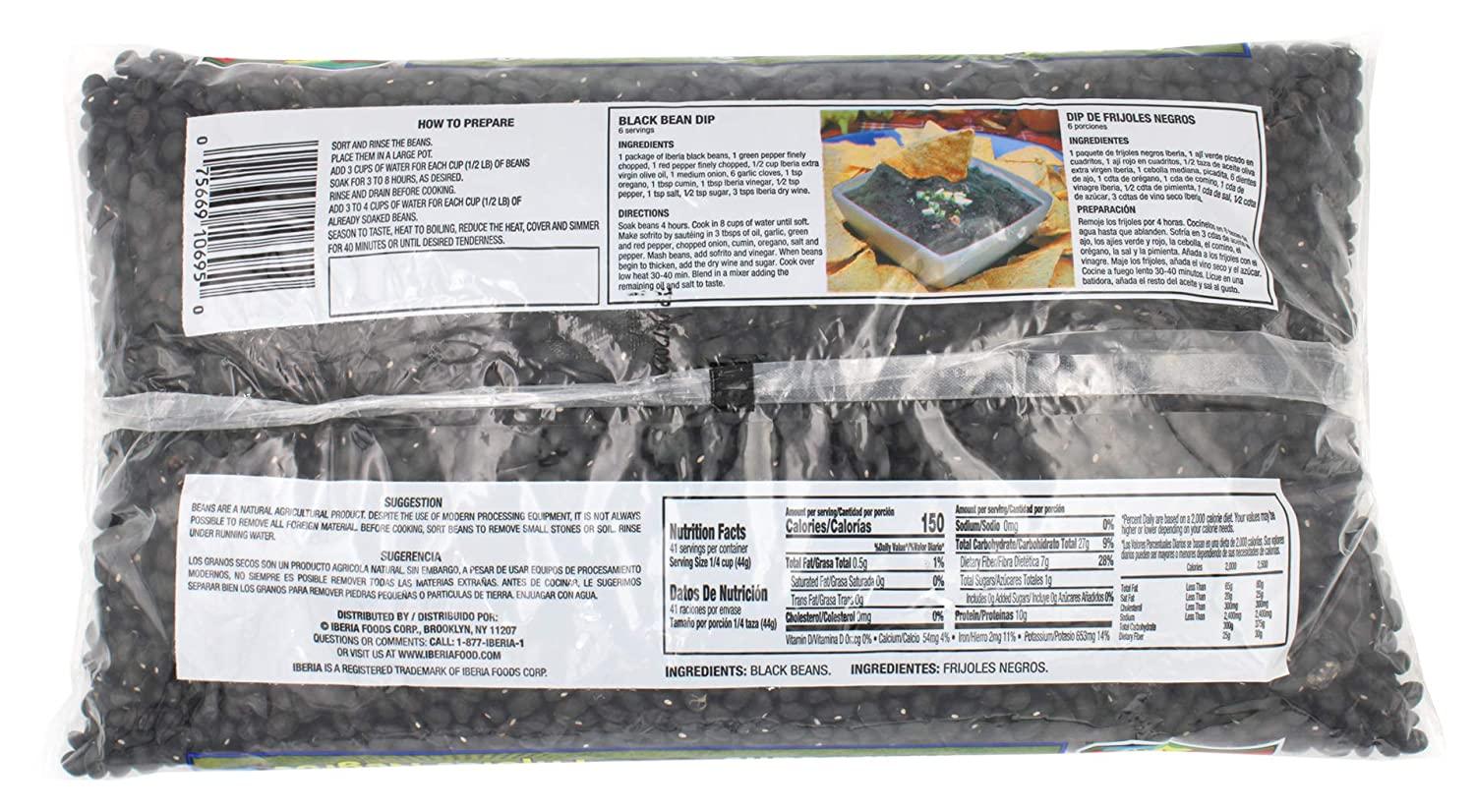 Iberia Black Beans, Dry Beans 4 lbs, Bulk Dry Black Beans Bag, Fiber