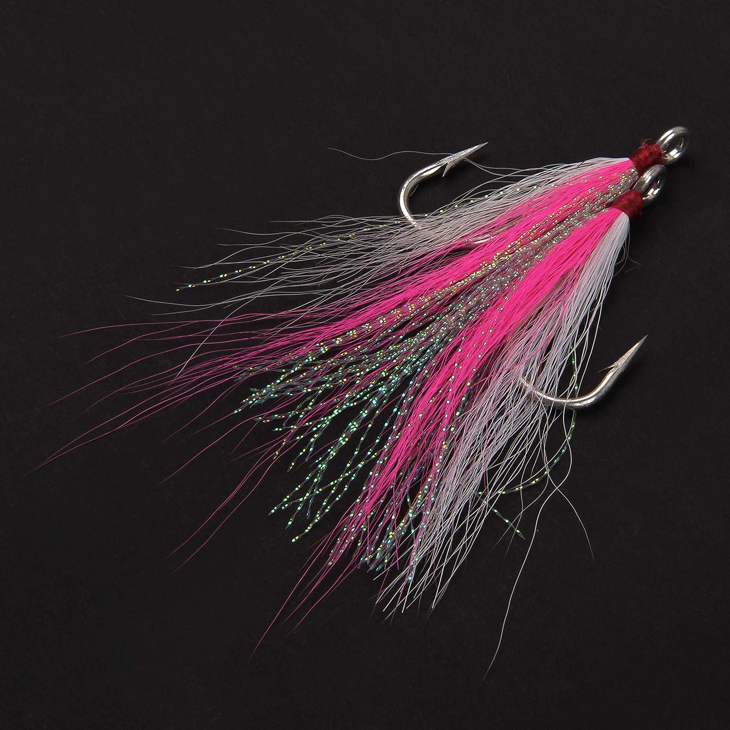 Bucktail Teasers Fishing Hook Fluke Rig Saltwater Fishing jig Fishing Plugs  Lures 6pcs by Shaddock Fishing Pink/White