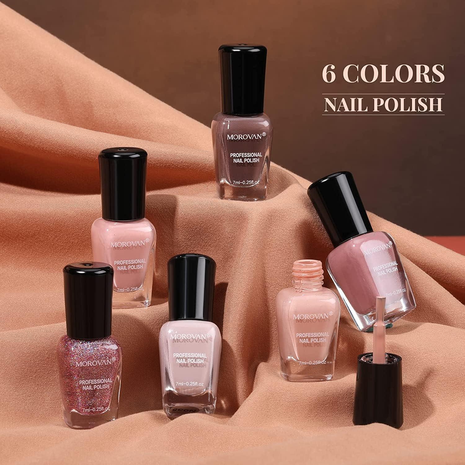 Morovan Nail Polish Set - 6 Pure & Glitter Colors | Non Toxic