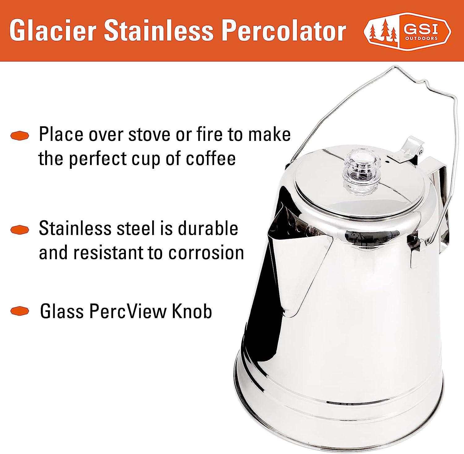GSI Outdoors Percolator Coffee Pot I Glacier Stainless Steel Ultra