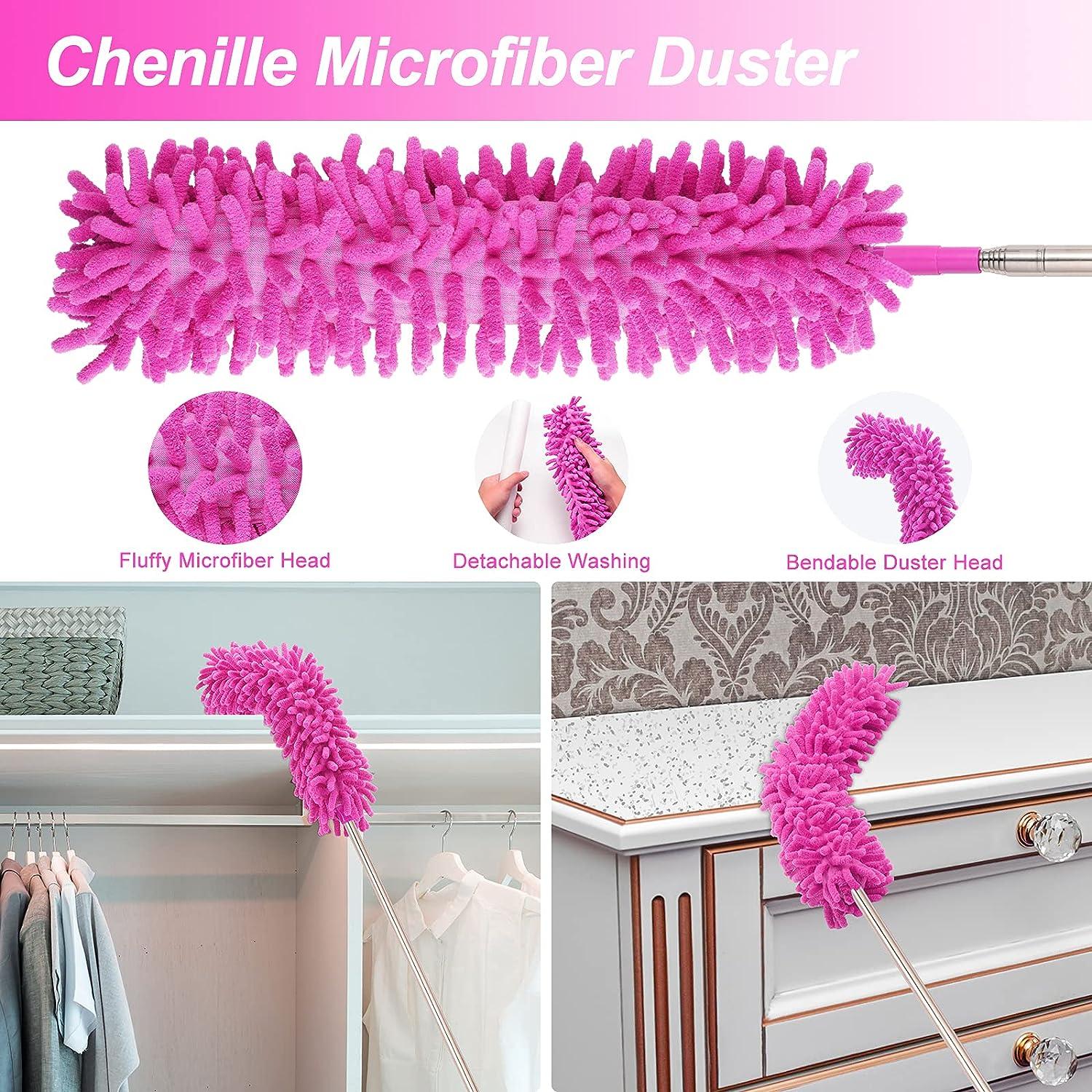  Dusters for Cleaning,6 PCS Feather Duster Microfiber Duster  with 100'' Stainless Steel Extension Pole, Bendable & Washable Telescopic  Cobweb Duster for Ceiling Fan,High Ceiling,Blinds,Furniture & Cars : Health  & Household