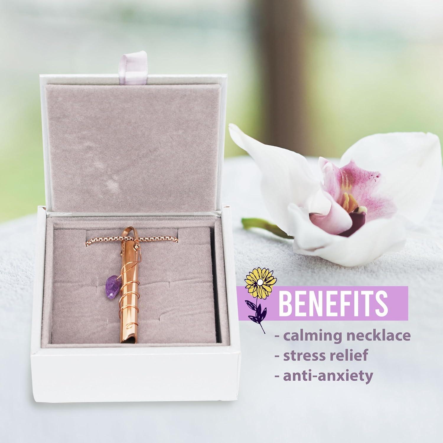 Breathing Necklace with Amethyst Stone Gold Chain for Anxiety