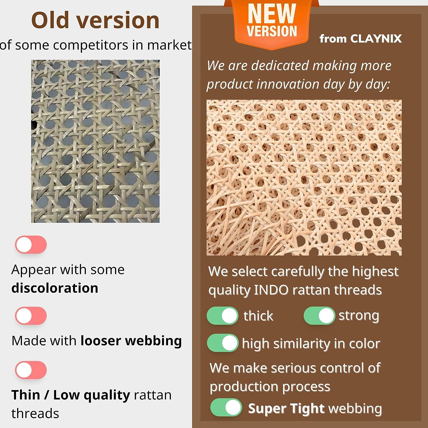 CLAYNIX 18 Width Rattan Webbing for Caning Projects Natural Pre - Woven Open Mesh Cane - Natural Rattan Cane Webbing (3 Feet)
