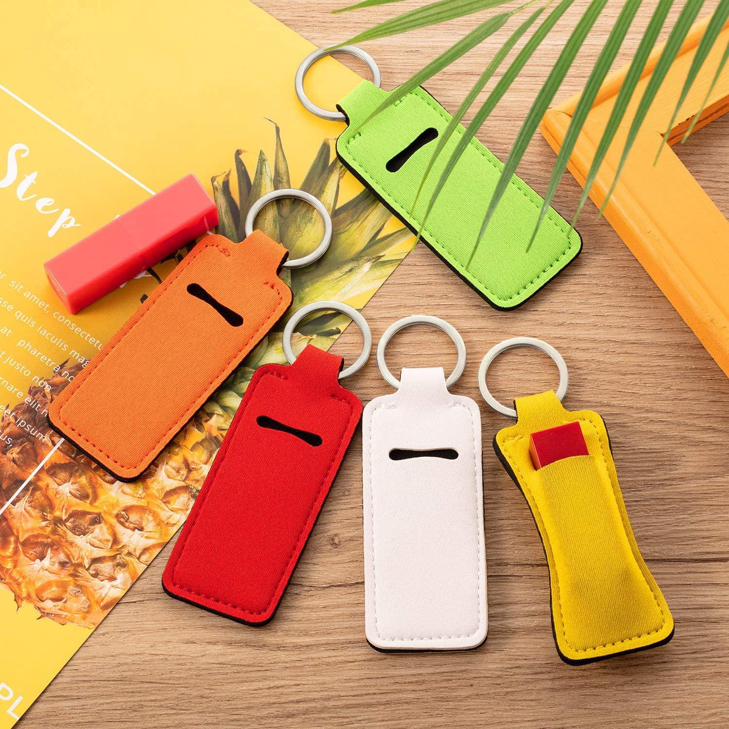 10 Pieces Chapstick Keychain Holder Lip Balm Holder Keychain Clip on Sleeve  Colorful Chapstick Pocket Keychain