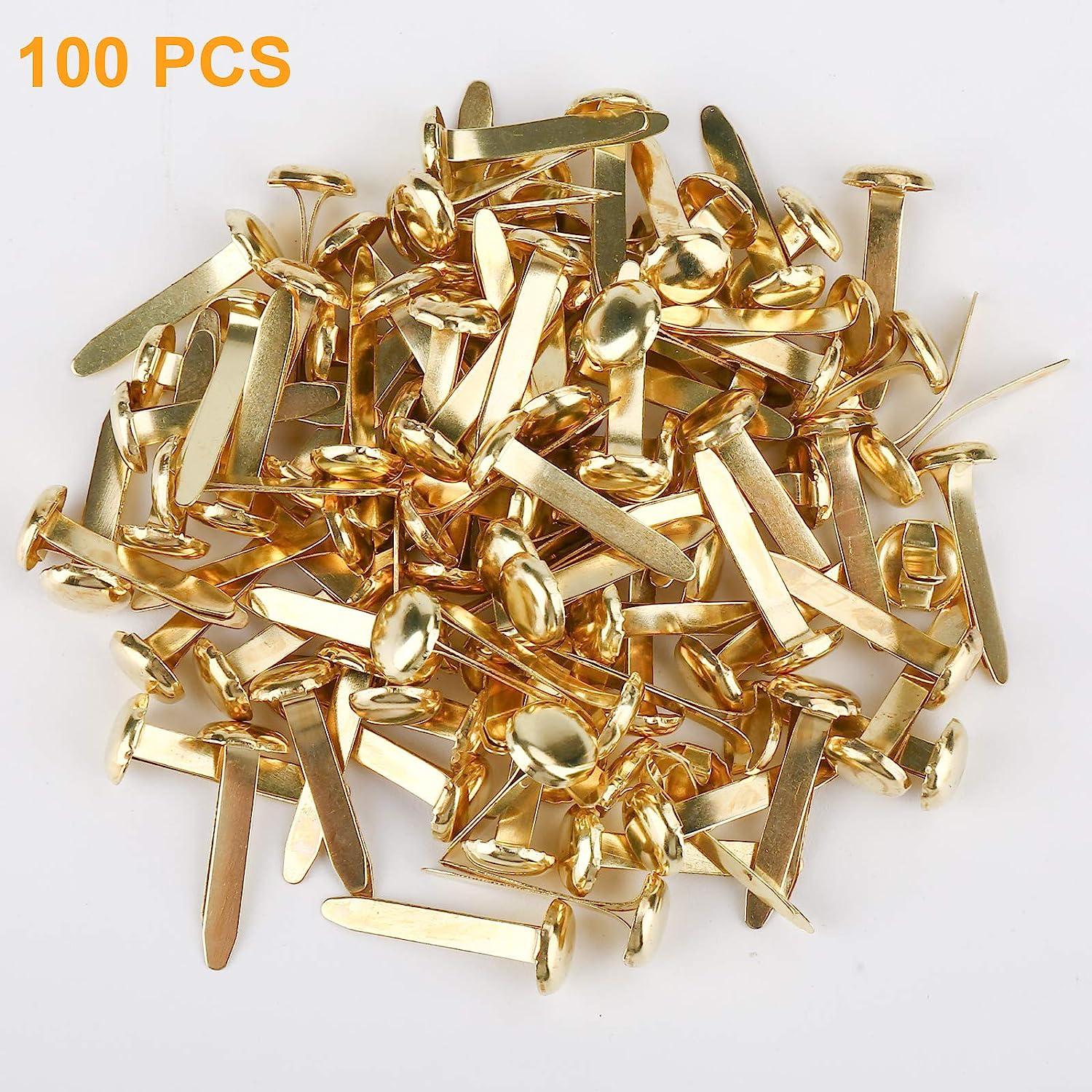 100 PCS Mini Brads, Brass Fasteners 20 x 8mm, Brass Metal Paper