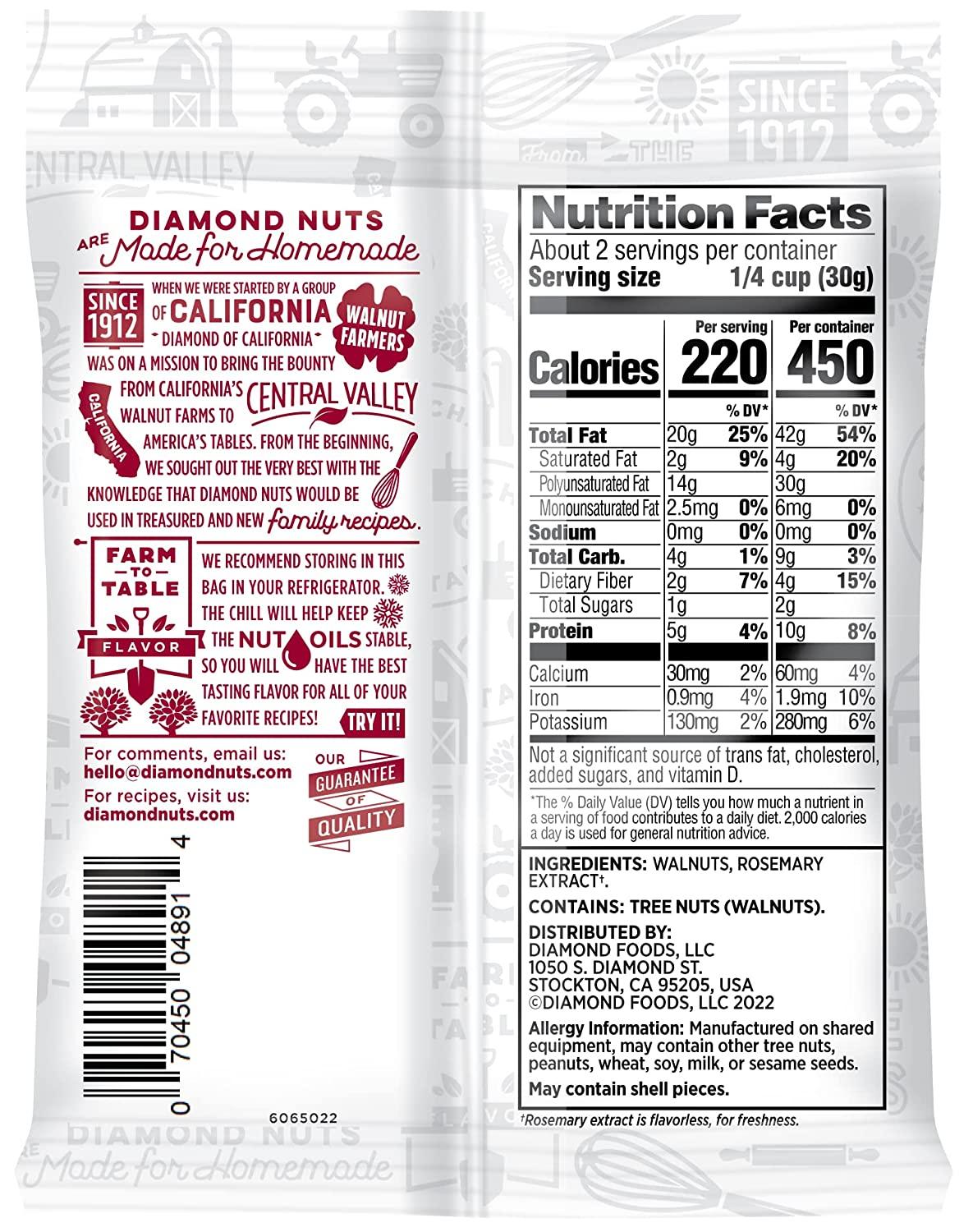 Diamond of California Chopped Walnuts, 2.25 oz, 1 Pack