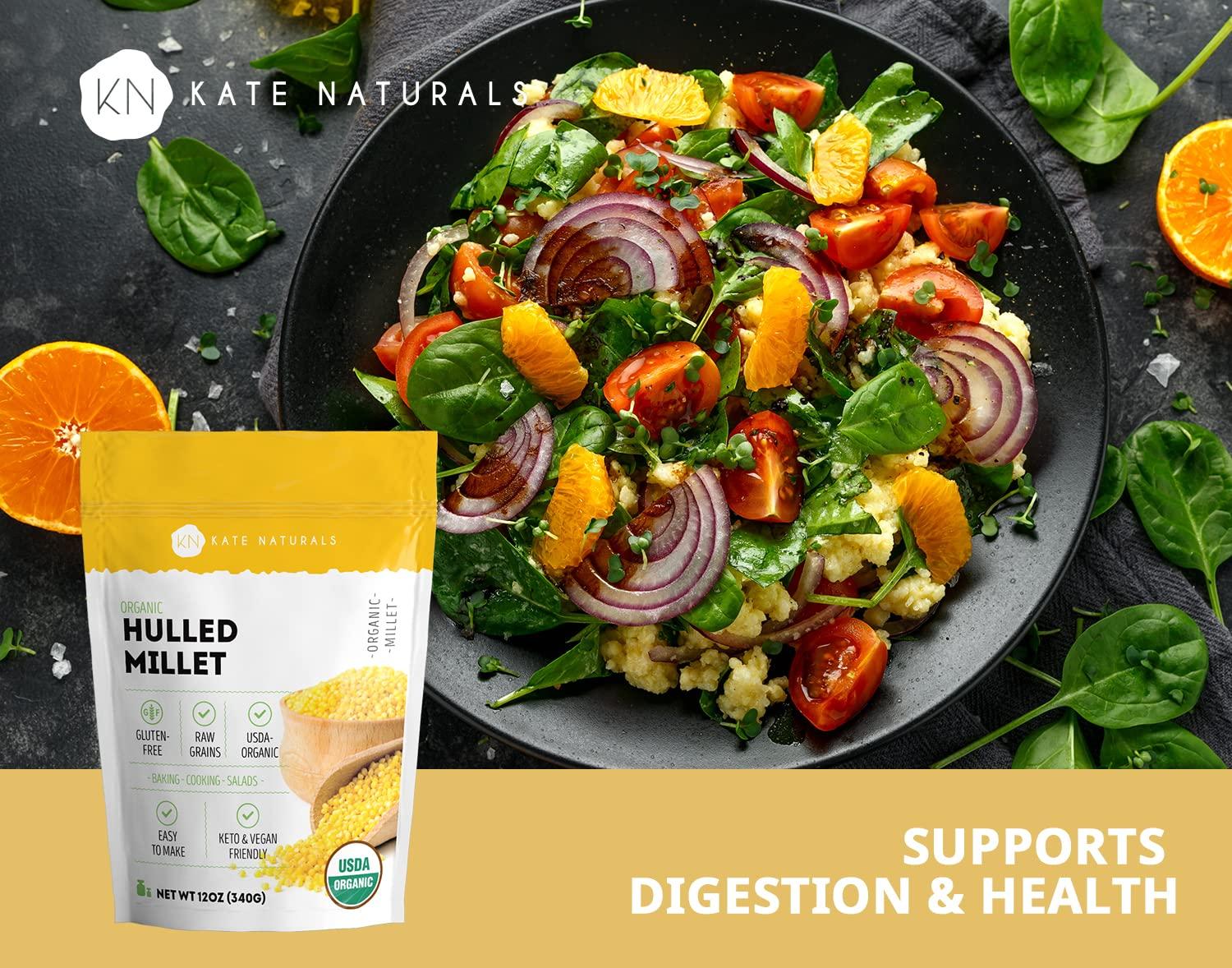 Organic Hulled Millet (12oz) by Kate Naturals. Natural, GlutenFree