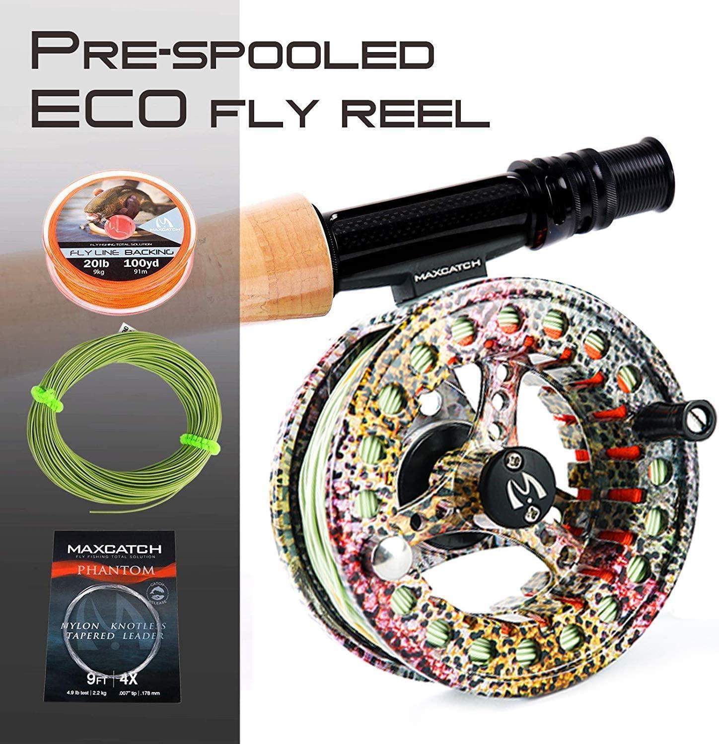 M MAXIMUMCATCH Maxcatch ECO Large Arbor Fly Fishing Reel (3/4wt 5/6wt  7/8wt) and Pre-Loaded Fly Reel with Line Combo Rainbow Trout Reel Loaded  Moss Green Line 3/4 weight