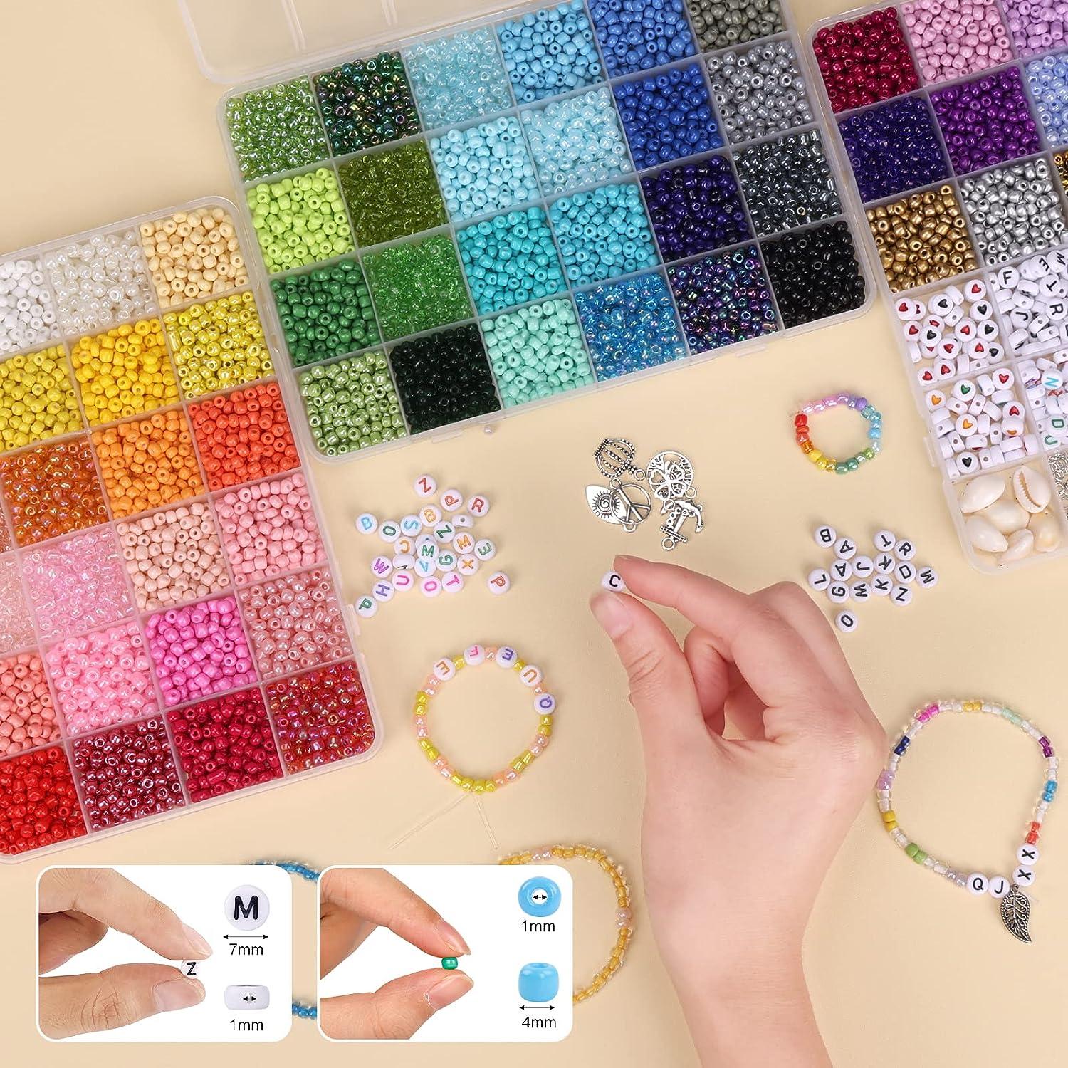 QUEFE 9000pcs 4mm Glass Seed Beads for Bracelet Making Kit 60