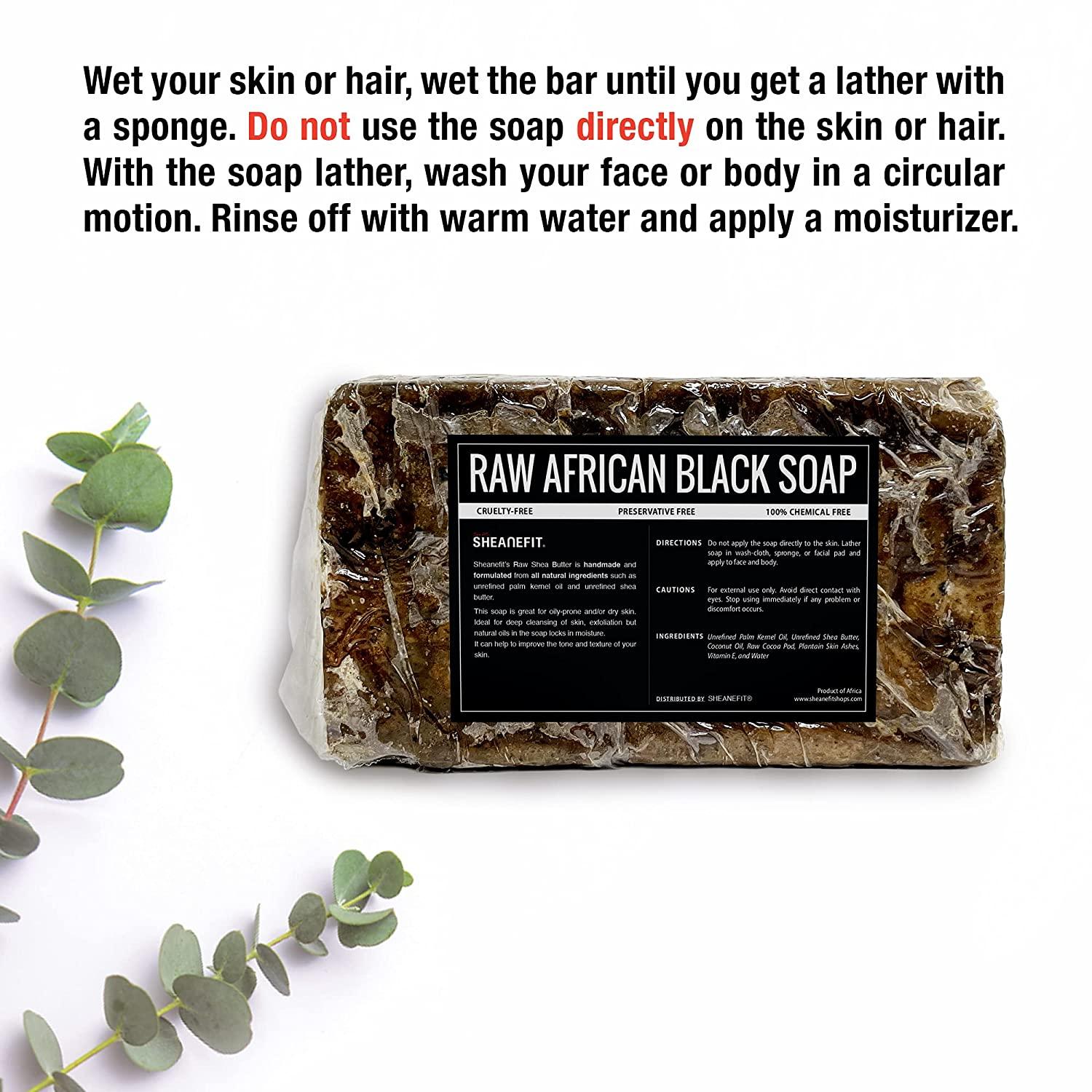 Sheanefit Raw African Black Soap Bar For All Skin Types Face, Body