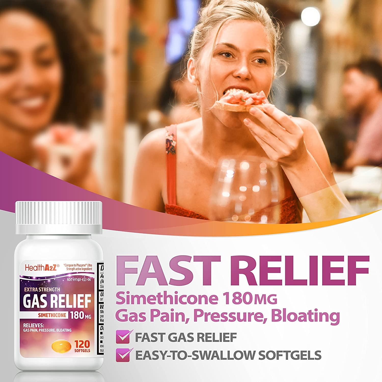 HealthA2Z® Gas Relief Simethicone 180mg 120 Softgels Ultra Strength