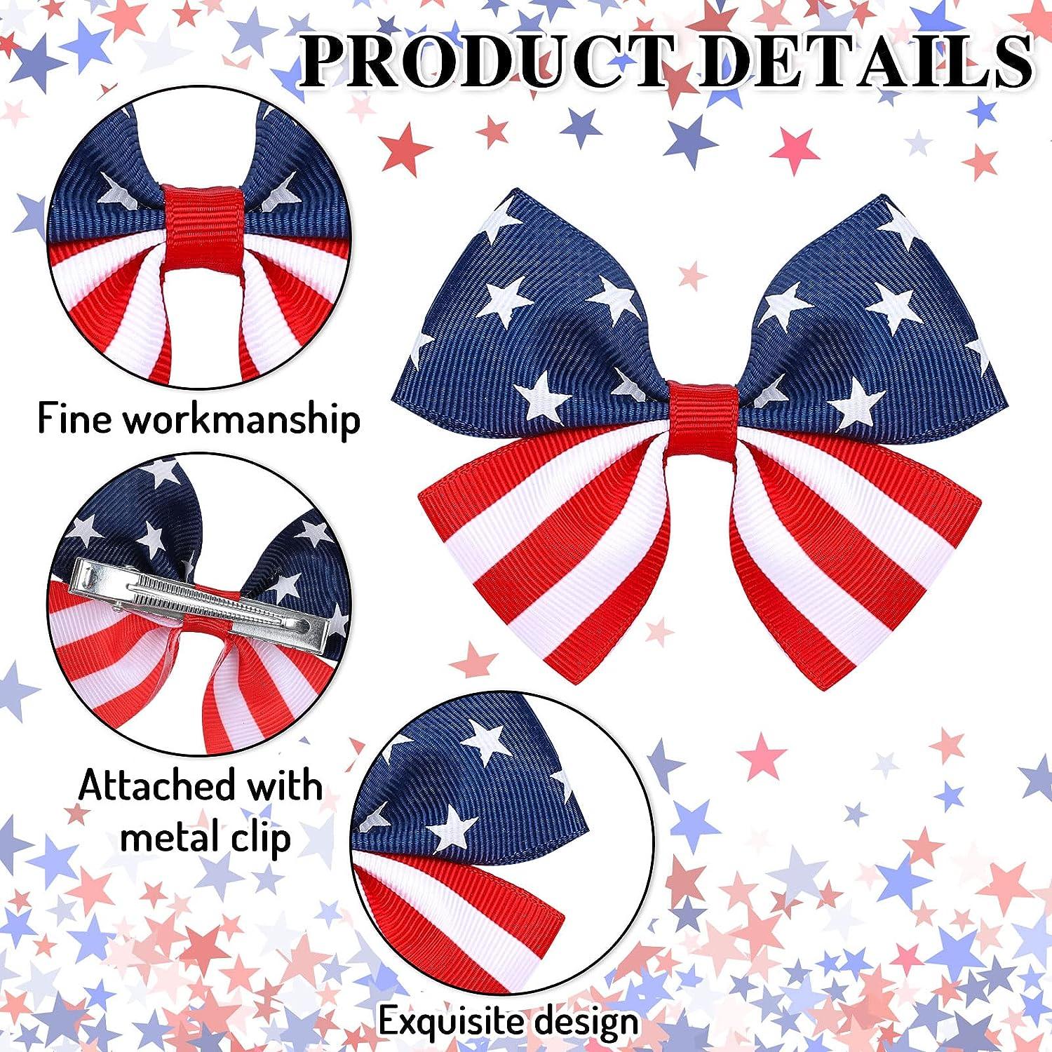 Whaline 6Pcs Patriotic Hair Bow Clips American Flag Hair Barrettes