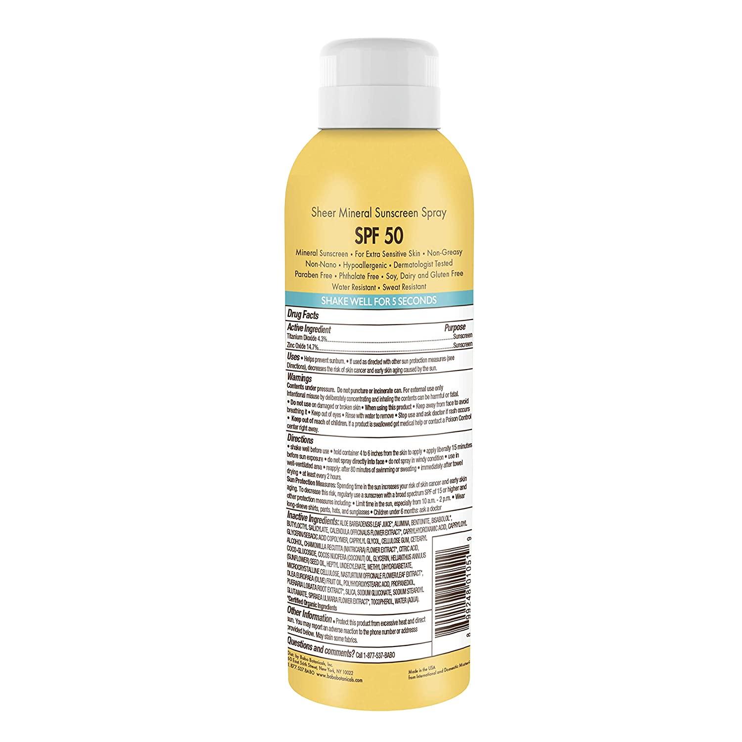 Babo Botanicals Sheer Mineral Sunscreen Spray SPF 50 with 100