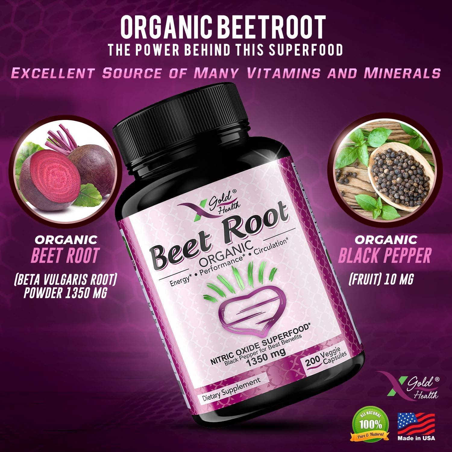 Strongest Premium Organic Beet Root Powder 1350mg 200 Veggie caps