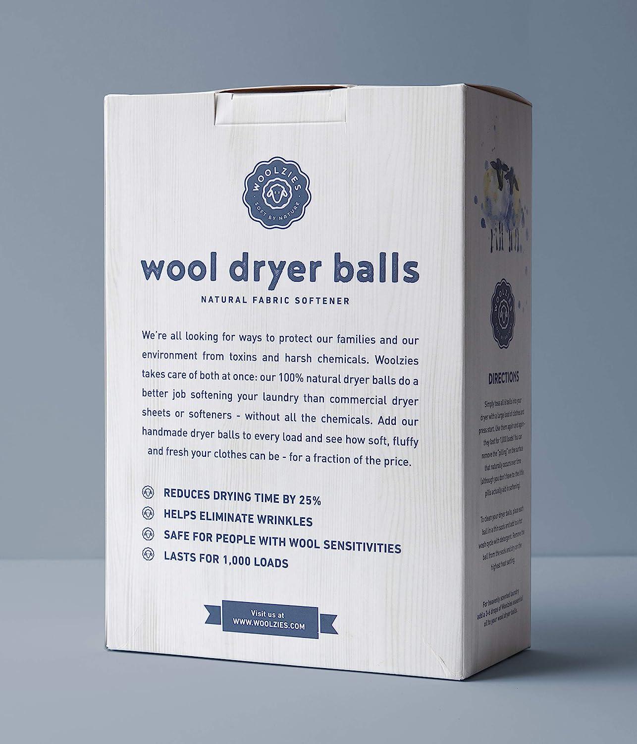 Woolzies Organic Wool Dryer Balls: 3 Pack XL Dryer Balls & 100% Pure  Lavender Essential Oil | All Natural Laundry Fabric Softener Balls | Made  with