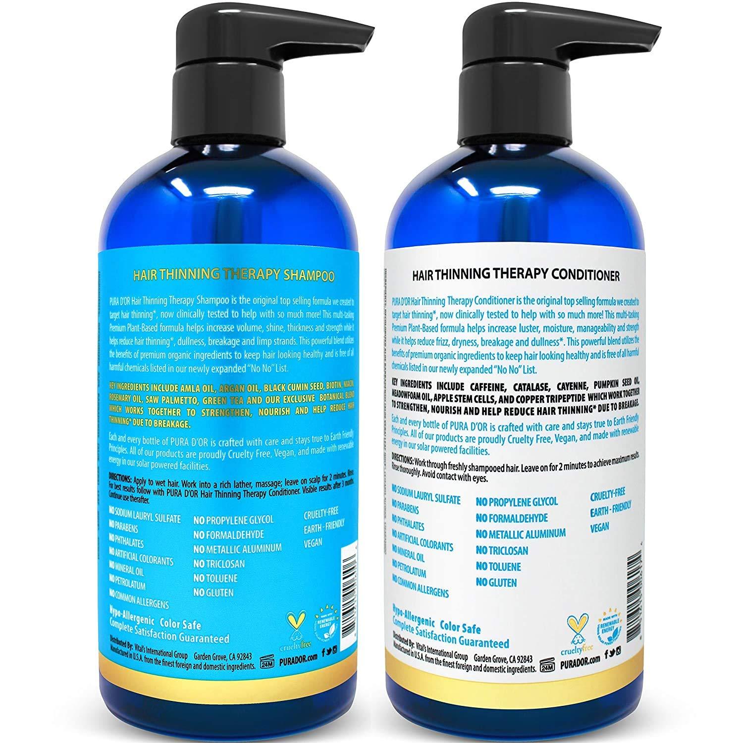 PURA D'OR Hair Thinning Therapy Shampoo & Conditioner 2Piece System for Prevention, Infused