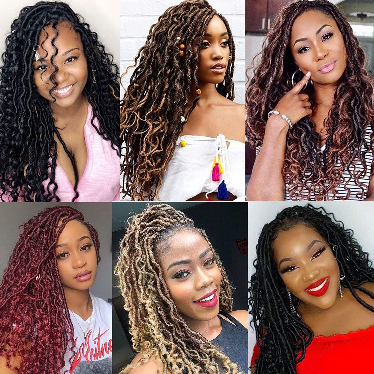 6 Packs Boho Goddess Locs Crochet Hair 18 Inch River Locs Goddess Faux Locs  Crochet Hair Wavy Crochet With Curly Hair In Middle And Ends Boho Faux Locs  Synthetic Hair Extension (18inch,T27)