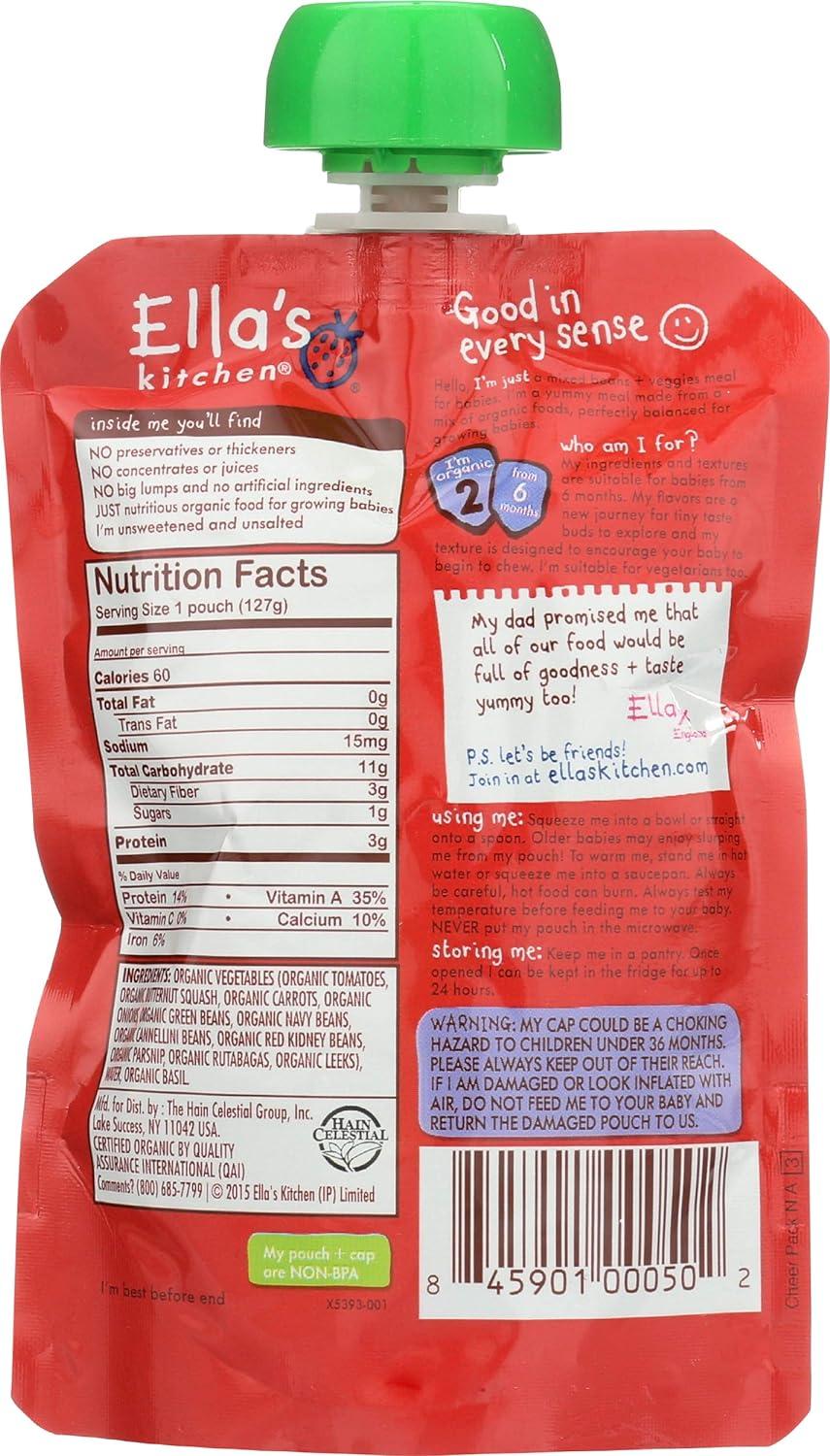 Ella's Kitchen Baby Food Hugely Hearty Four Bean Feast With Big Flavor Stage 2 4.5 Oz